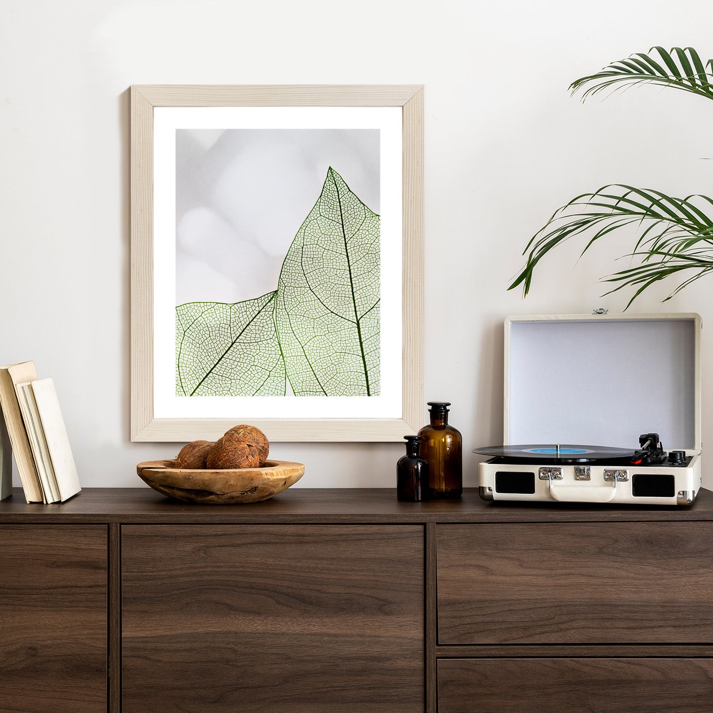 Poster Grüne Transparente Blätter Auf Hellem Hintergrund