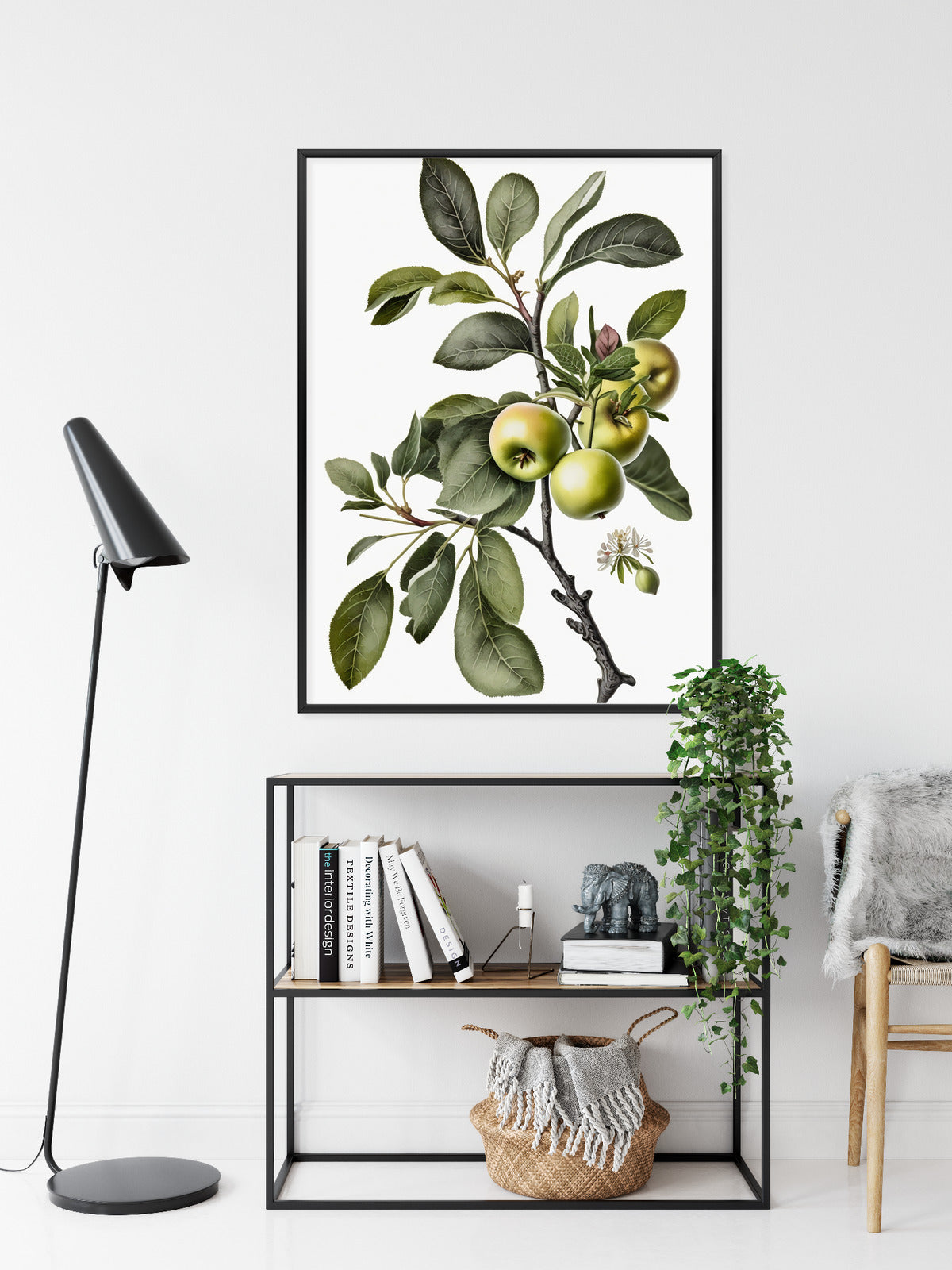Poster Grüner Zweig Mit Äpfeln Rahmen Holz Mit Passepartout Farbe Natürlich