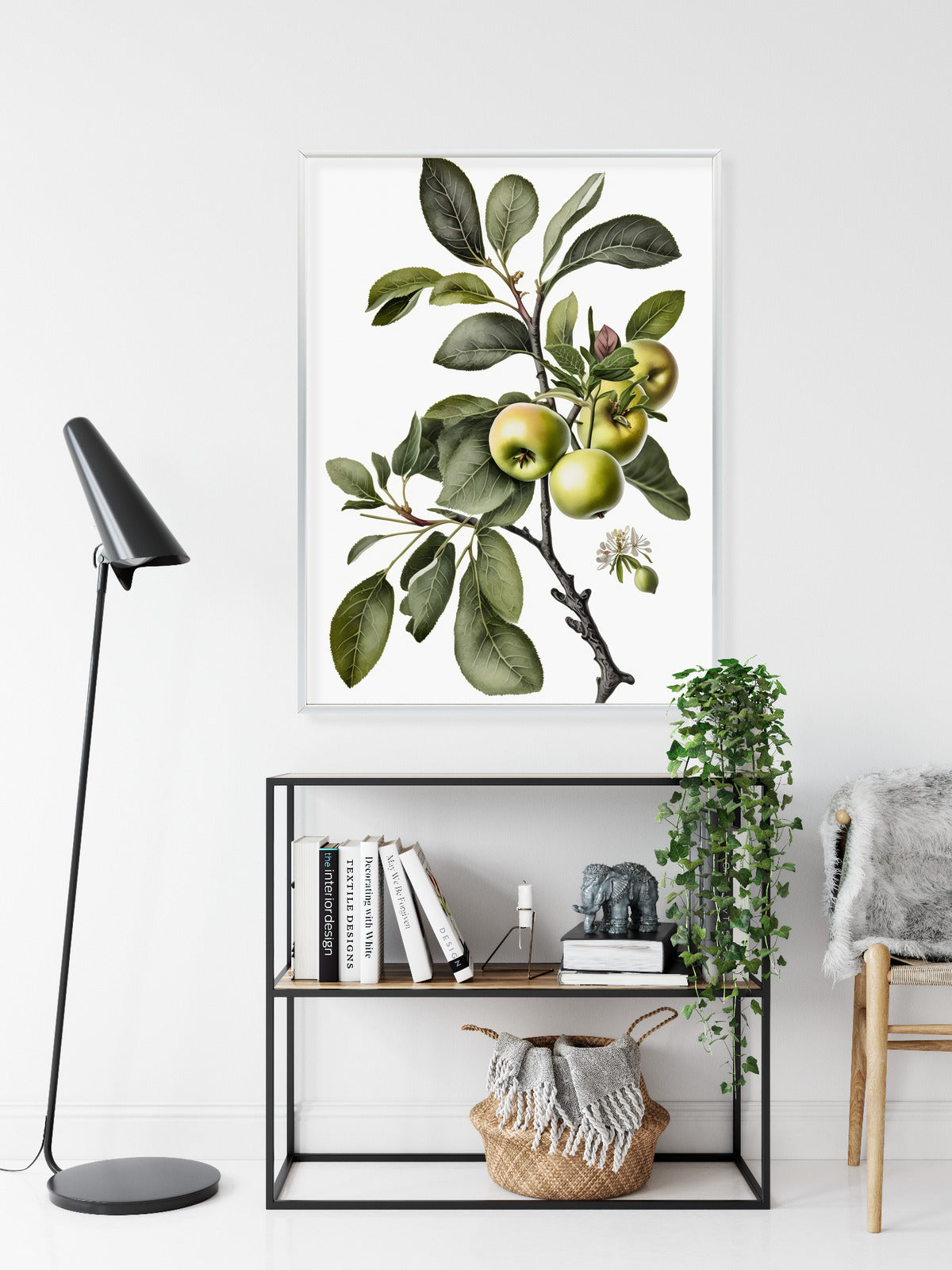 Poster Grüner Zweig Mit Äpfeln Rahmen Holz Mit Passepartout Farbe Natürlich