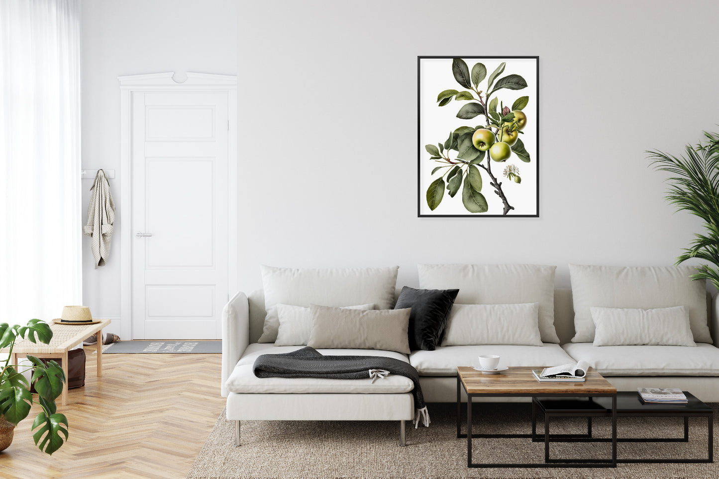 Poster Grüner Zweig Mit Äpfeln Rahmen Holz Mit Passepartout Farbe Natürlich