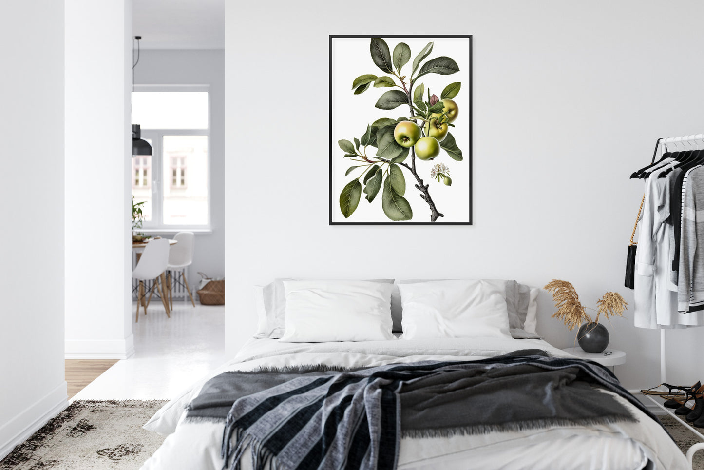Poster Grüner Zweig Mit Äpfeln Rahmen Holz Mit Passepartout Farbe Natürlich