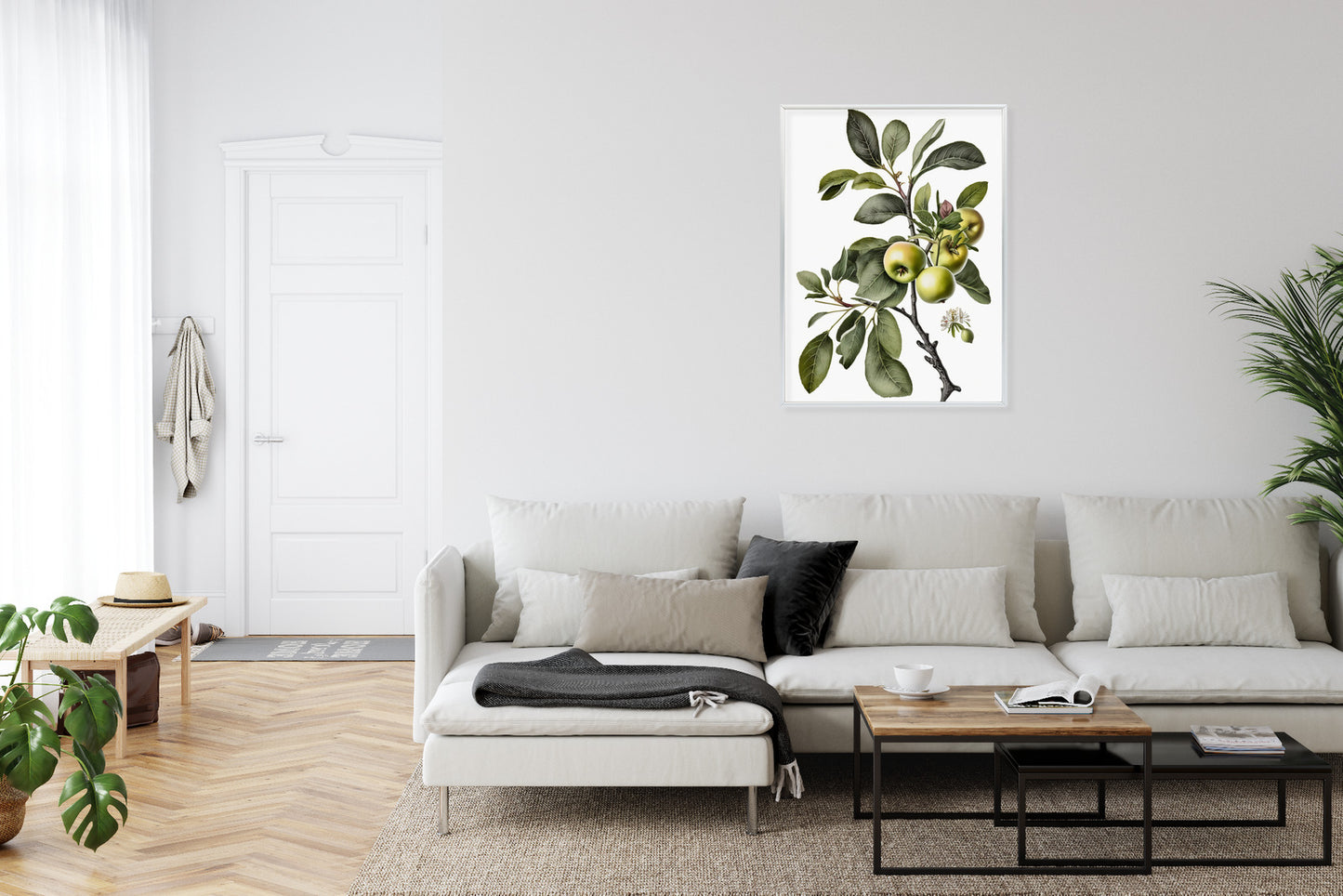 Poster Grüner Zweig Mit Äpfeln Rahmen Holz Mit Passepartout Farbe Natürlich