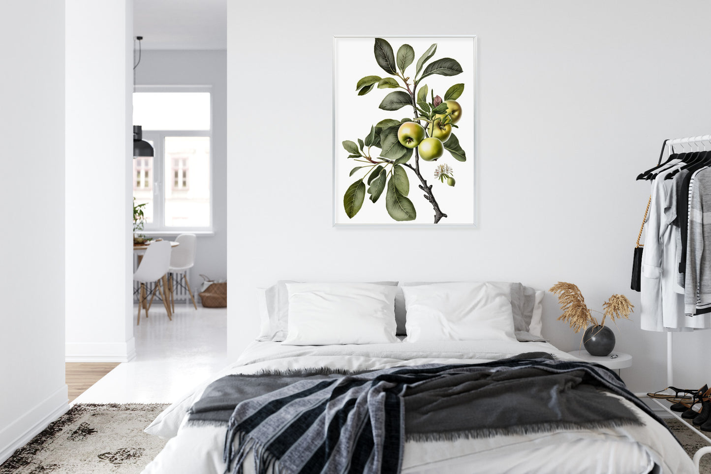 Poster Grüner Zweig Mit Äpfeln Rahmen Holz Mit Passepartout Farbe Natürlich