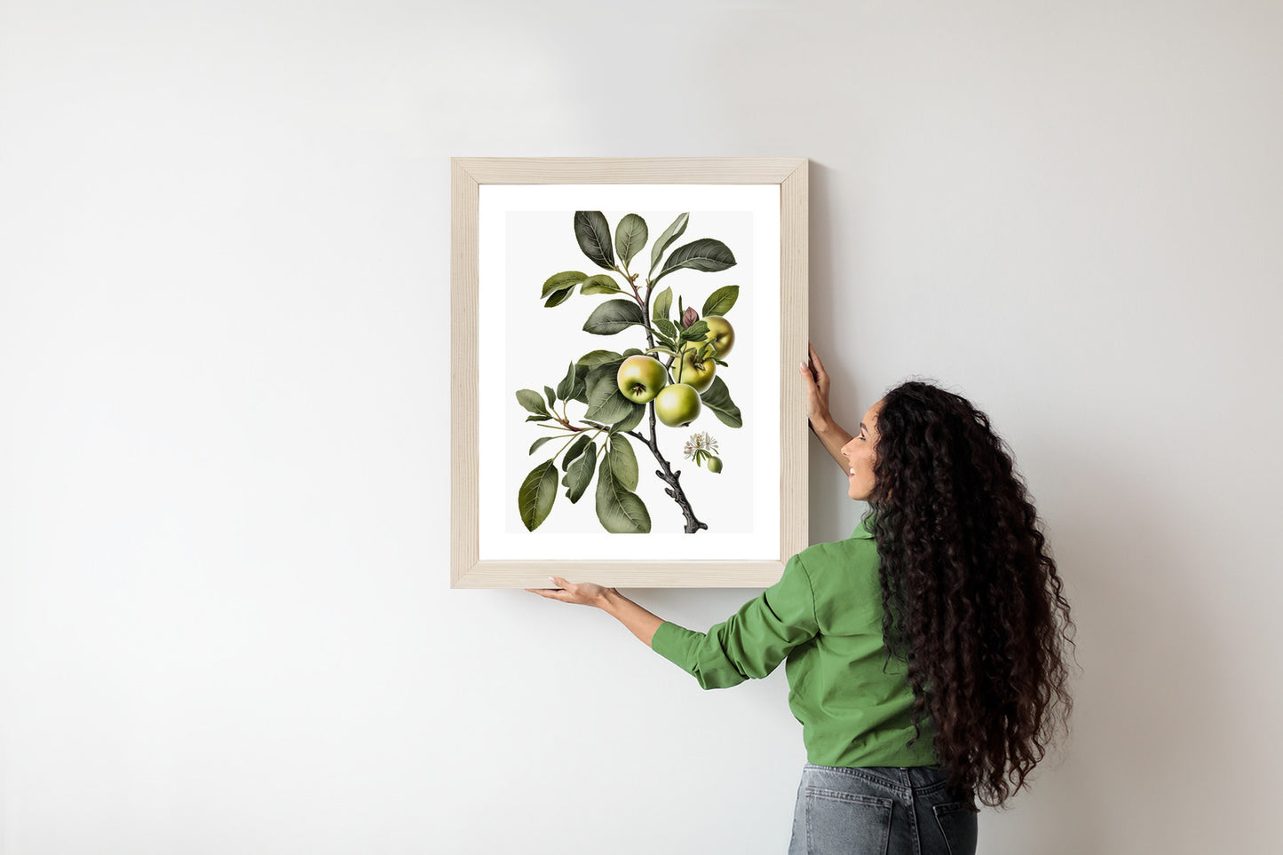Poster Grüner Zweig Mit Äpfeln Rahmen Holz Mit Passepartout Farbe Natürlich