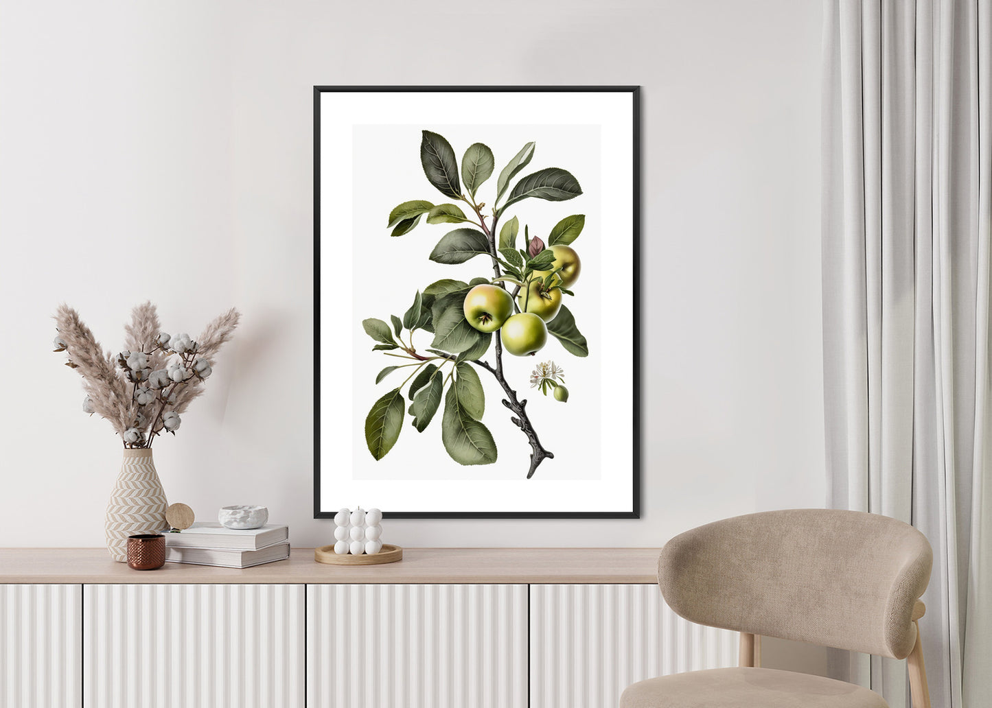 Poster Grüner Zweig Mit Äpfeln Rahmen Holz Mit Passepartout Farbe Natürlich