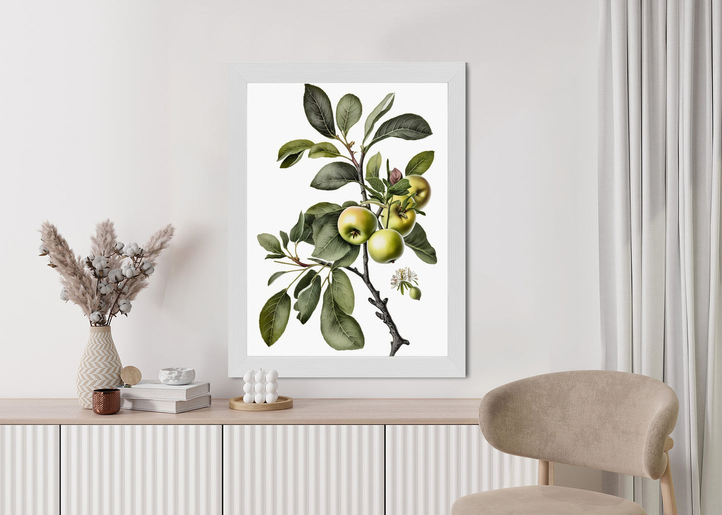 Poster Grüner Zweig Mit Äpfeln Rahmen Holz Mit Passepartout Farbe Natürlich