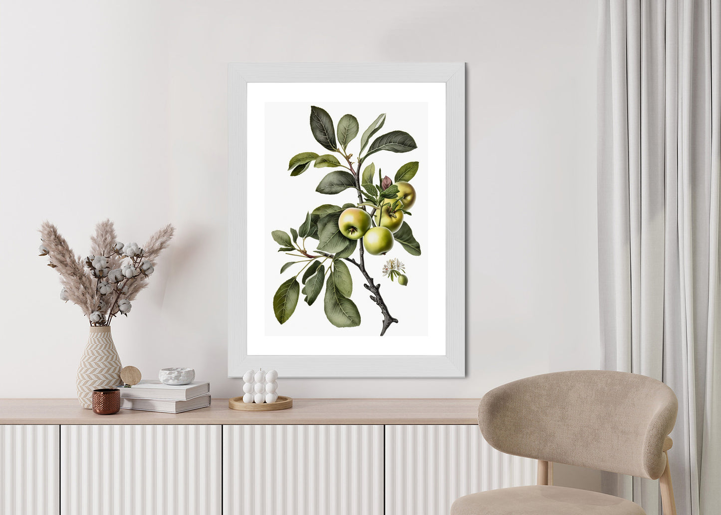 Poster Grüner Zweig Mit Äpfeln Rahmen Holz Mit Passepartout Farbe Natürlich