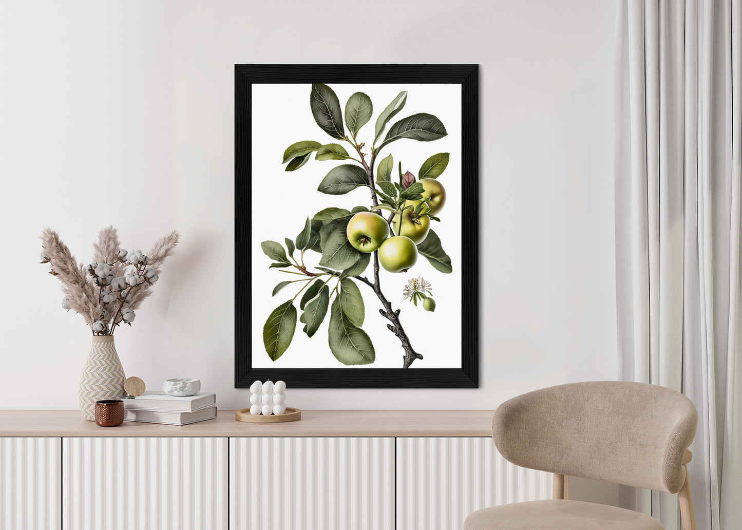Poster Grüner Zweig Mit Äpfeln Rahmen Holz Mit Passepartout Farbe Natürlich
