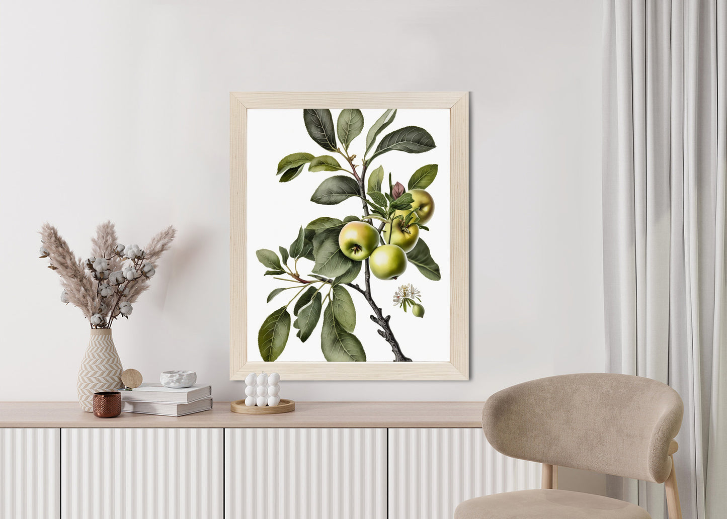 Poster Grüner Zweig Mit Äpfeln Rahmen Holz Mit Passepartout Farbe Natürlich