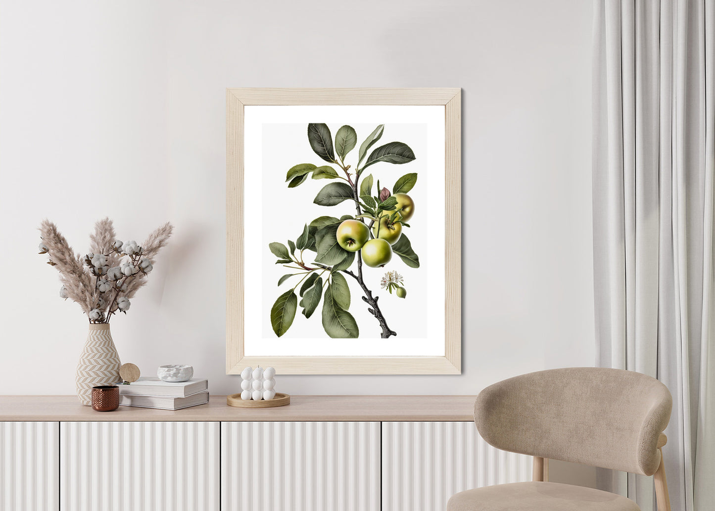 Poster Grüner Zweig Mit Äpfeln Rahmen Holz Mit Passepartout Farbe Natürlich