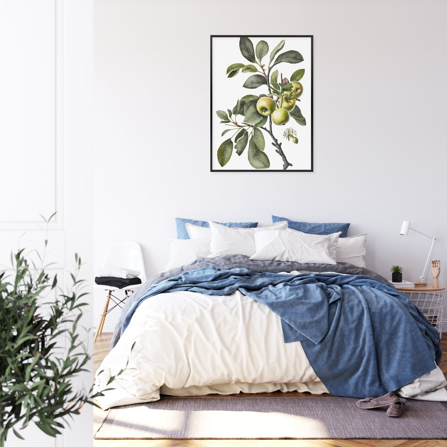 Poster Grüner Zweig Mit Äpfeln Rahmen Holz Mit Passepartout Farbe Natürlich