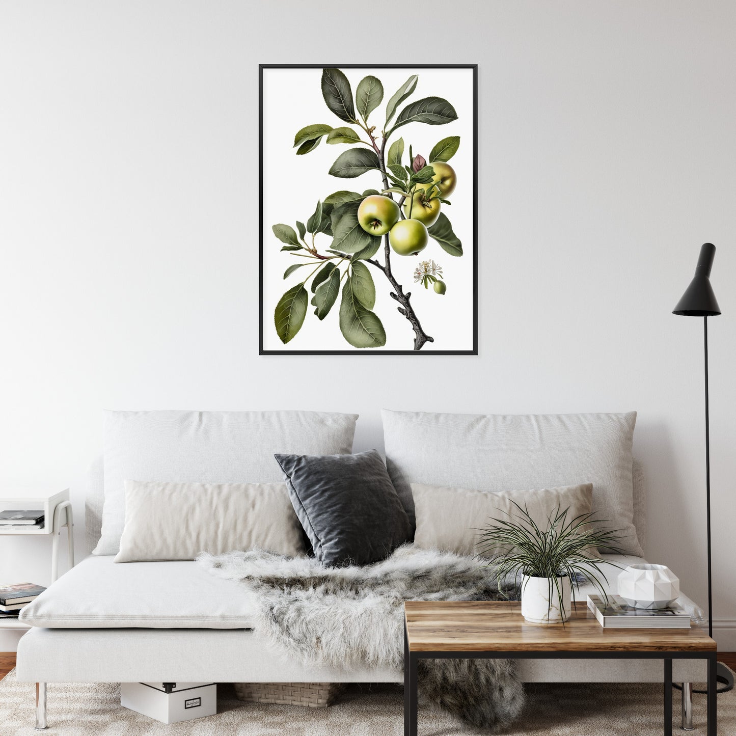 Poster Grüner Zweig Mit Äpfeln Rahmen Holz Mit Passepartout Farbe Natürlich
