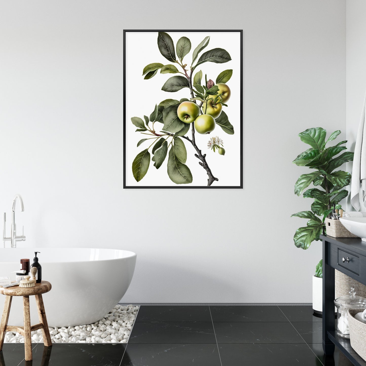Poster Grüner Zweig Mit Äpfeln Rahmen Holz Mit Passepartout Farbe Natürlich