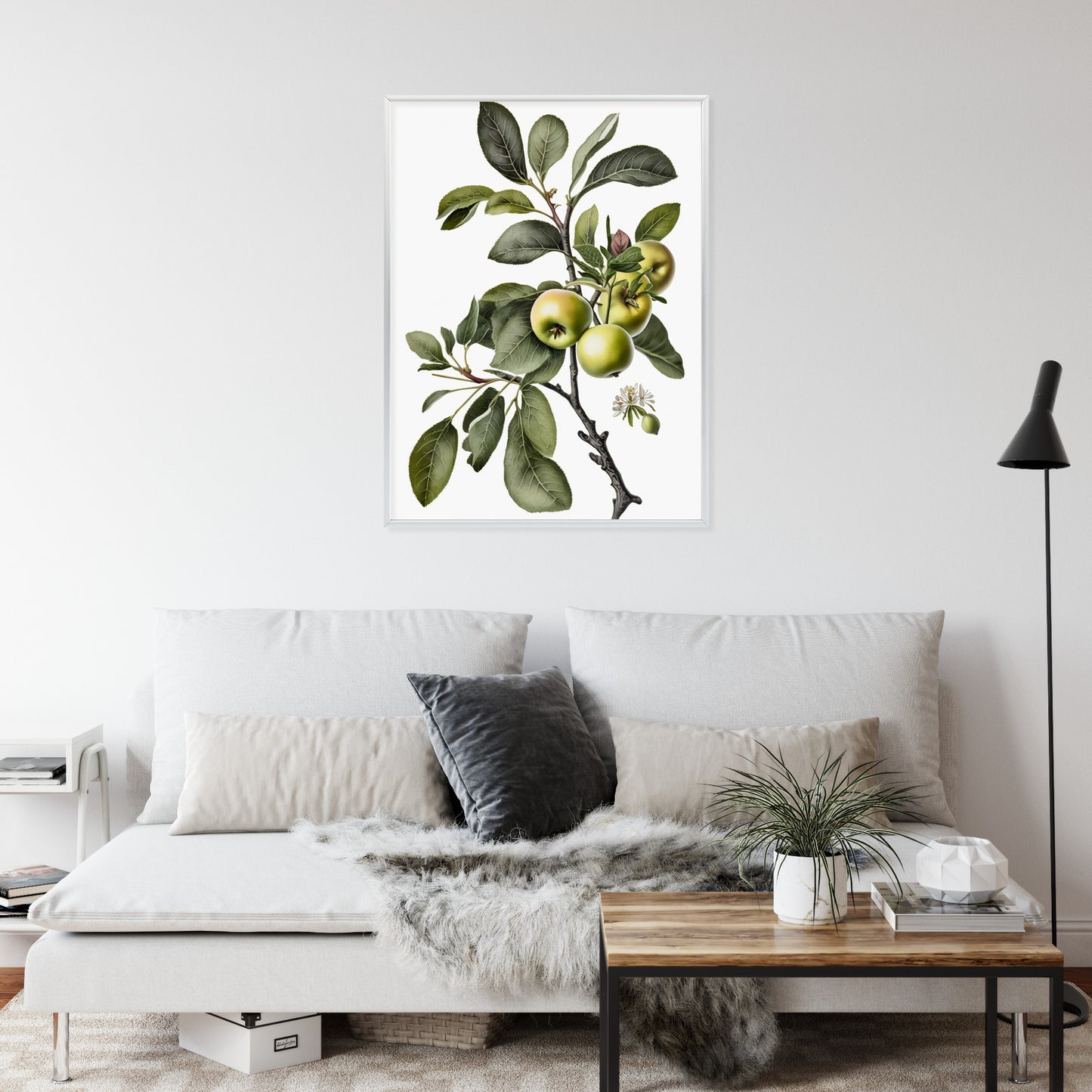 Poster Grüner Zweig Mit Äpfeln Rahmen Holz Mit Passepartout Farbe Natürlich