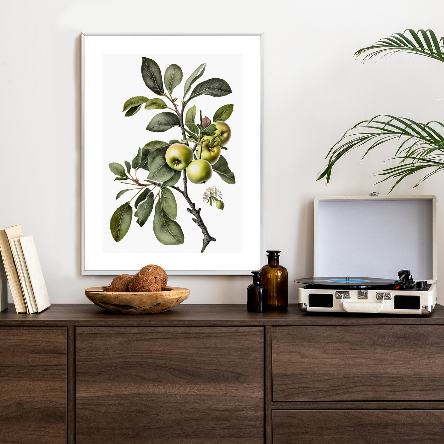 Poster Grüner Zweig Mit Äpfeln Rahmen Holz Mit Passepartout Farbe Natürlich