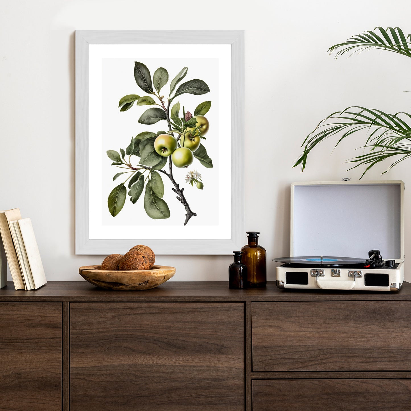 Poster Grüner Zweig Mit Äpfeln Rahmen Holz Mit Passepartout Farbe Natürlich