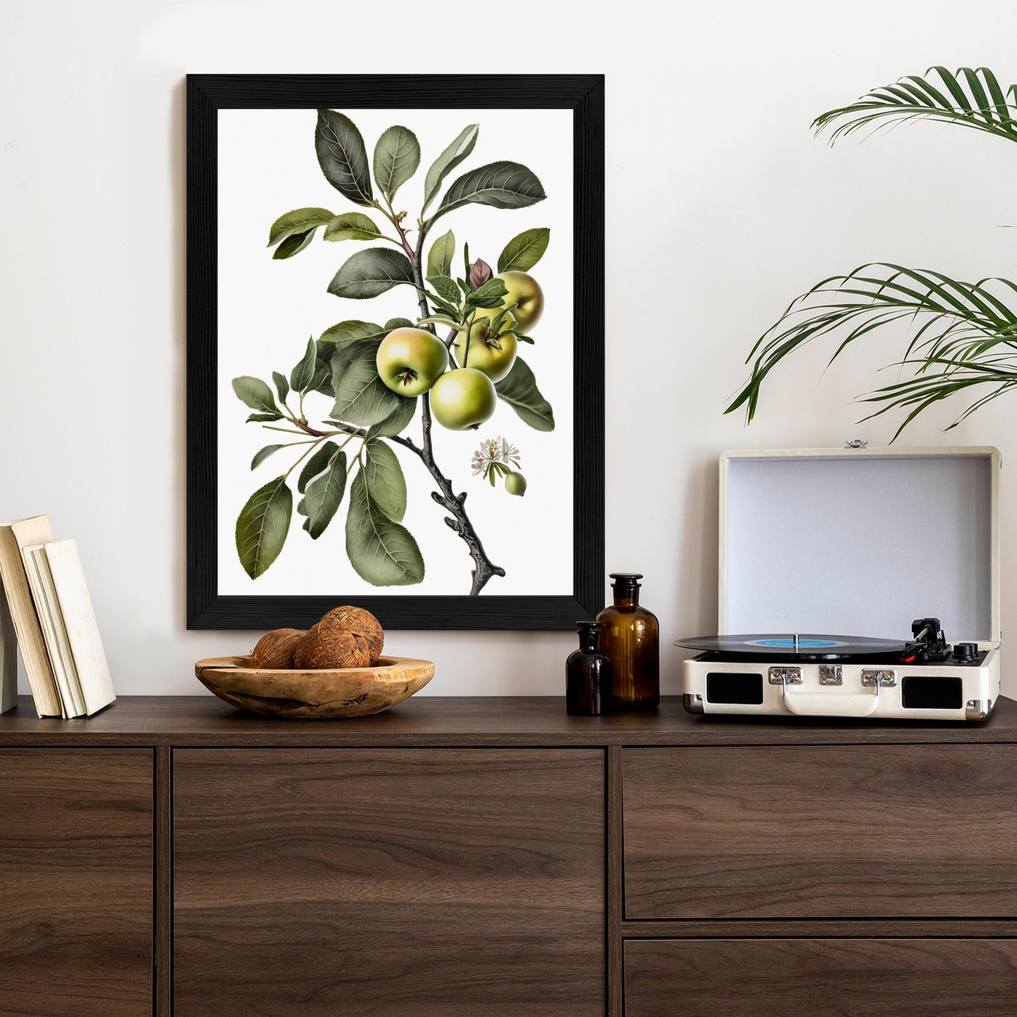 Poster Grüner Zweig Mit Äpfeln Rahmen Holz Mit Passepartout Farbe Natürlich