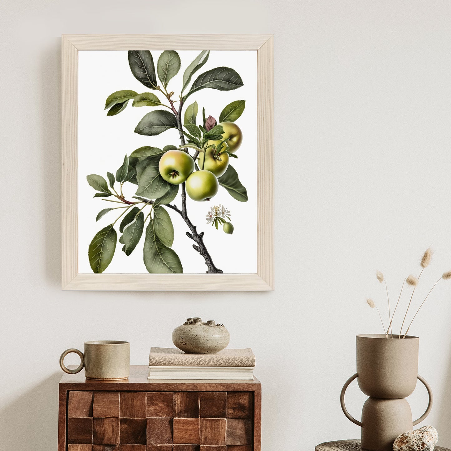 Poster Grüner Zweig Mit Äpfeln Rahmen Holz Mit Passepartout Farbe Natürlich
