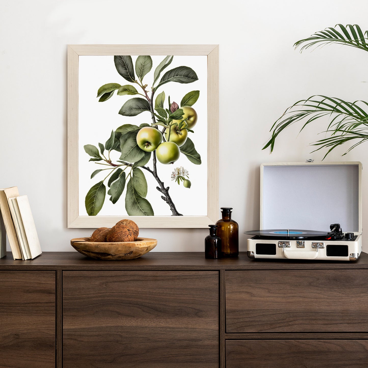 Poster Grüner Zweig Mit Äpfeln Rahmen Holz Mit Passepartout Farbe Natürlich