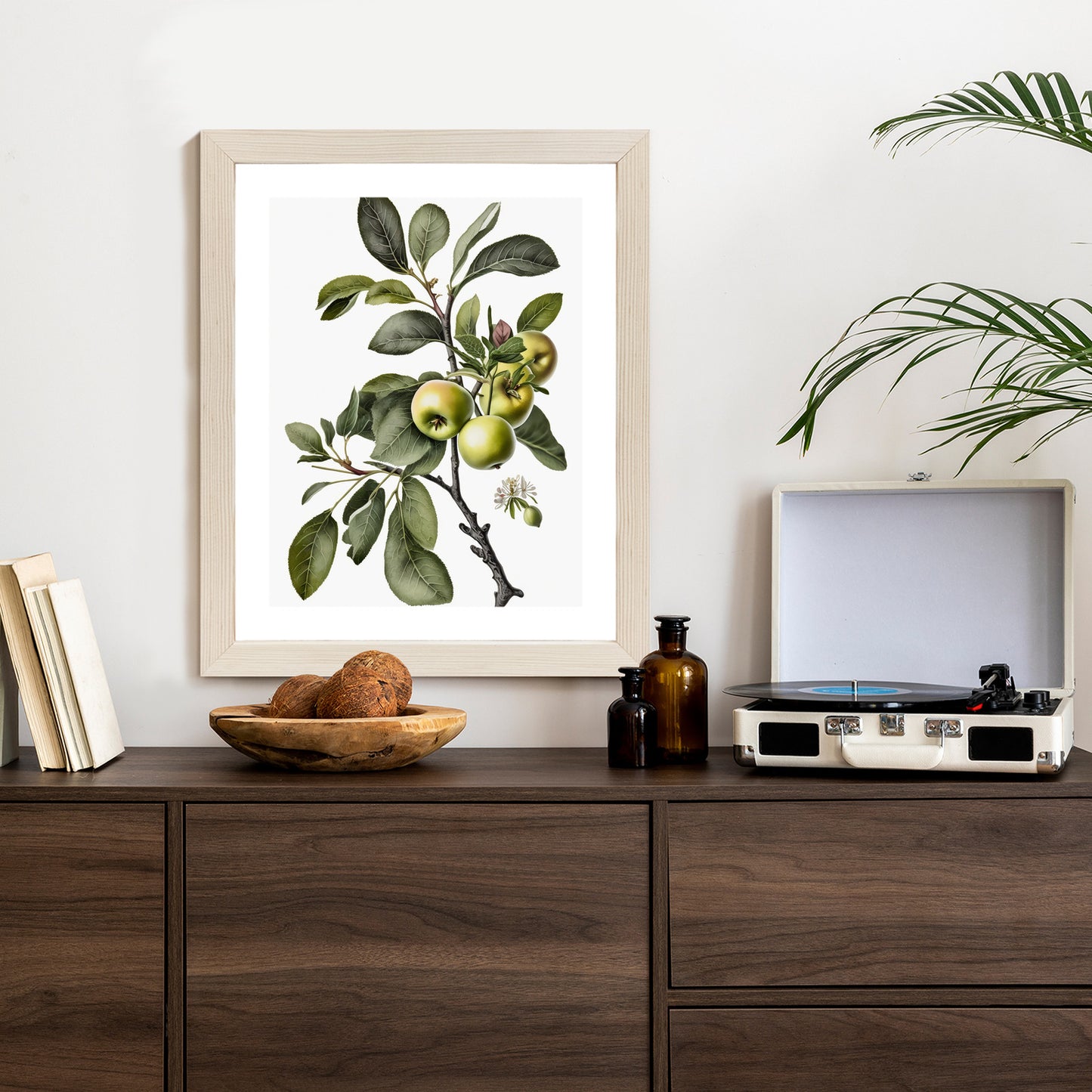 Poster Grüner Zweig Mit Äpfeln Rahmen Holz Mit Passepartout Farbe Natürlich