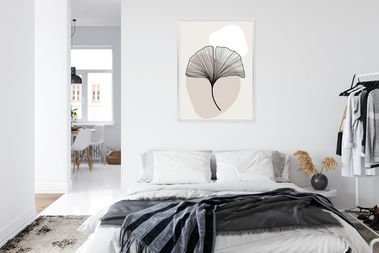 Poster Minimalistisches Ginkgoblatt Rahmen Holz Mit Passepartout Farbe Natürlich