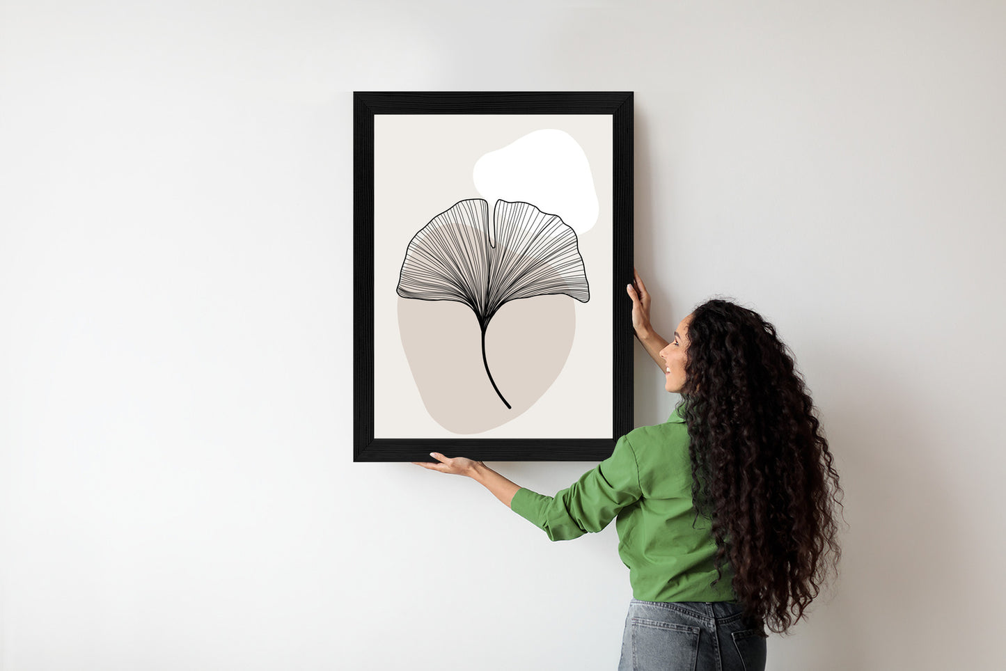 Poster Minimalistisches Ginkgoblatt Rahmen Holz Mit Passepartout Farbe Natürlich