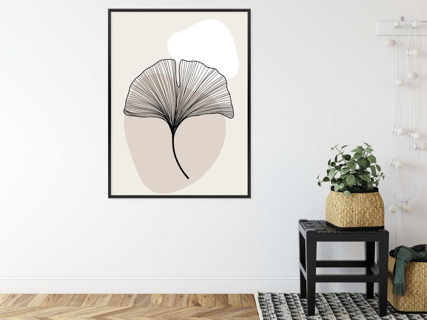 Poster Minimalistisches Ginkgoblatt Rahmen Holz Mit Passepartout Farbe Natürlich
