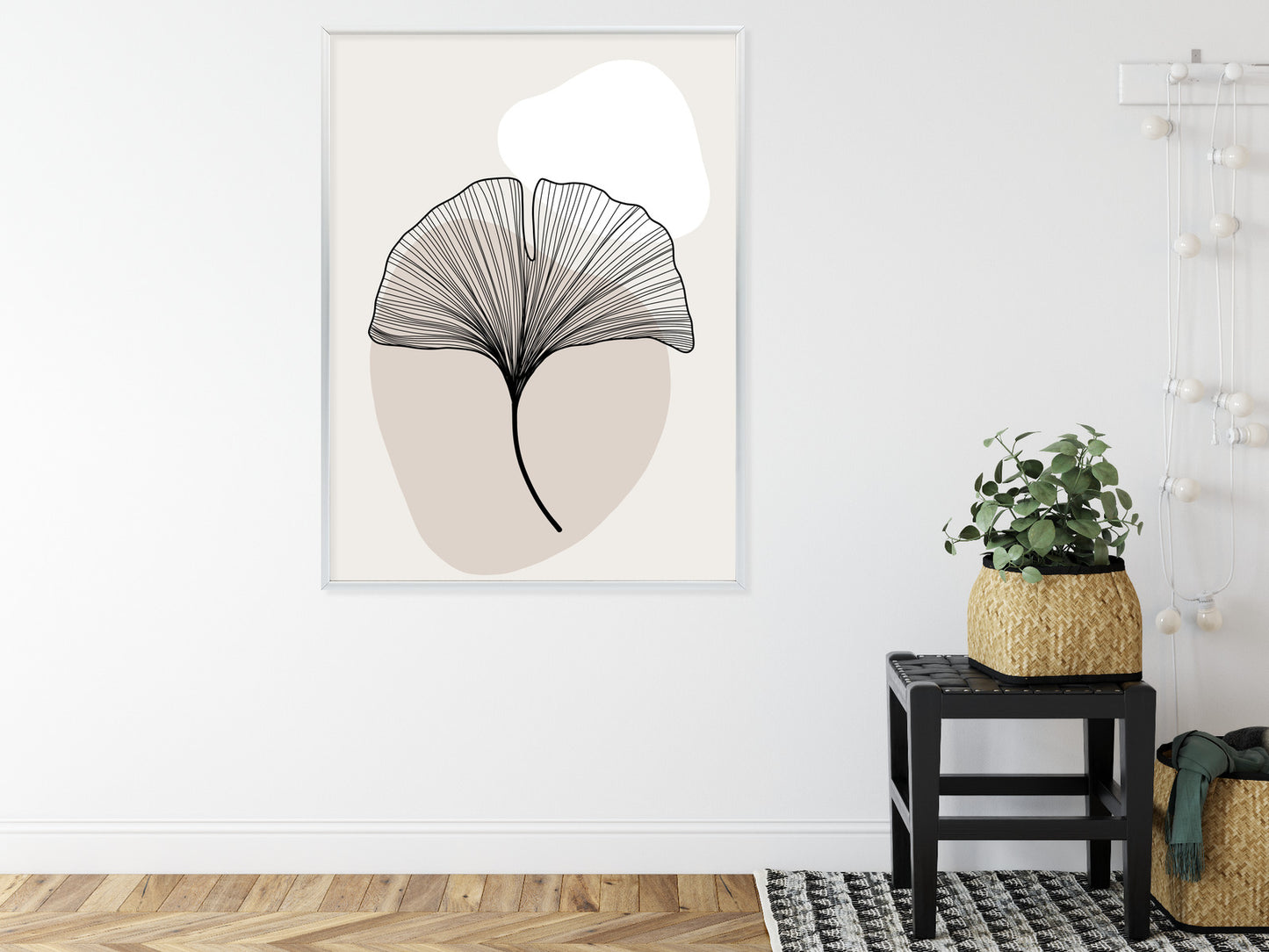 Poster Minimalistisches Ginkgoblatt Rahmen Holz Mit Passepartout Farbe Natürlich