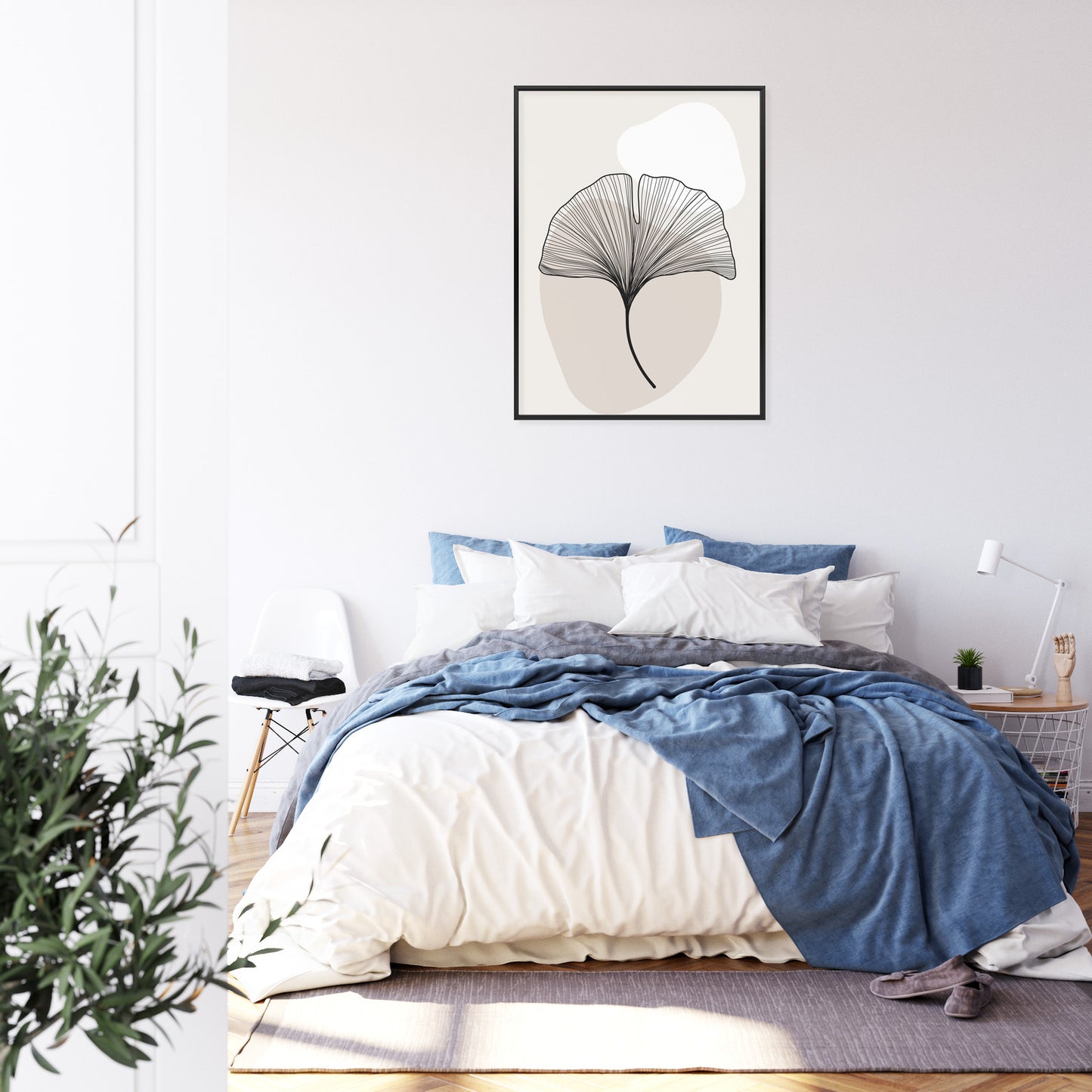 Poster Minimalistisches Ginkgoblatt Rahmen Holz Mit Passepartout Farbe Natürlich
