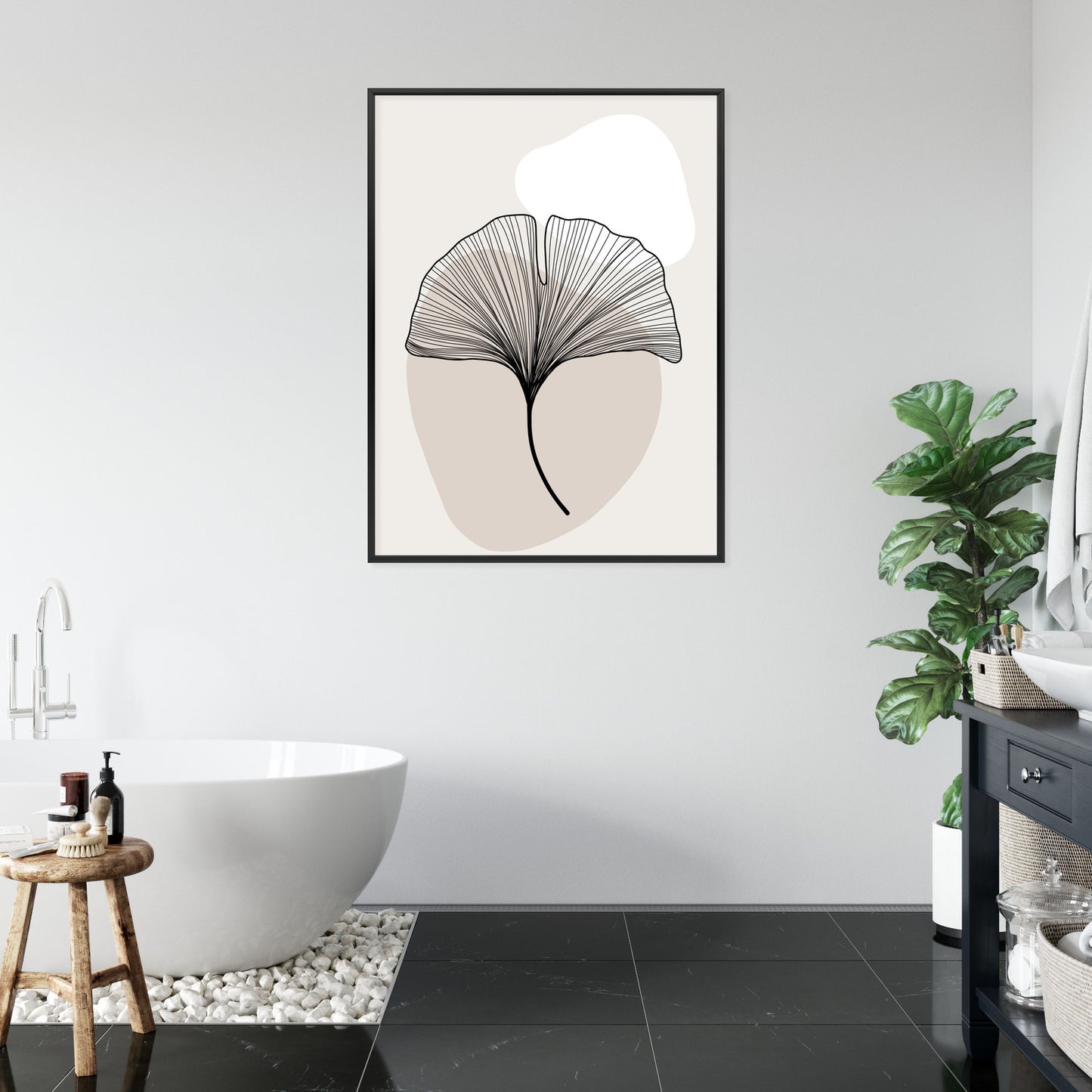 Poster Minimalistisches Ginkgoblatt Rahmen Holz Mit Passepartout Farbe Natürlich