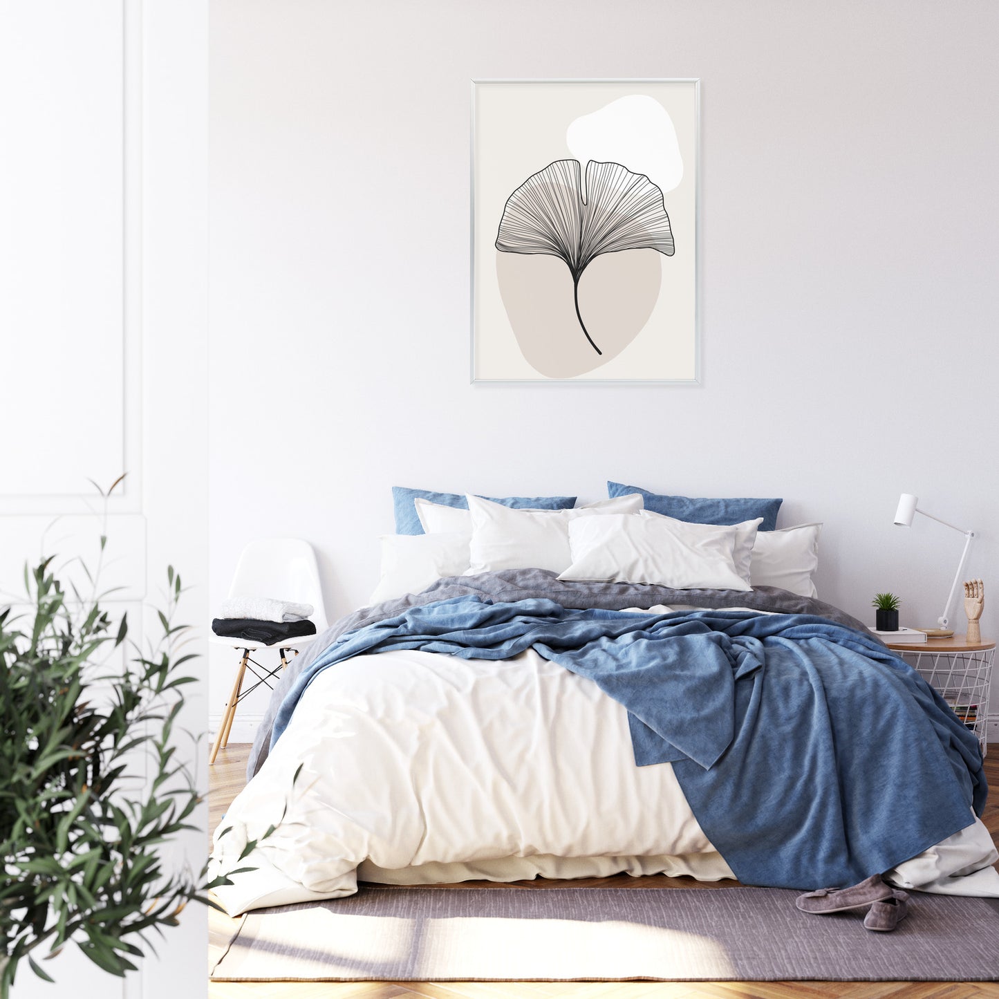 Poster Minimalistisches Ginkgoblatt Rahmen Holz Mit Passepartout Farbe Natürlich