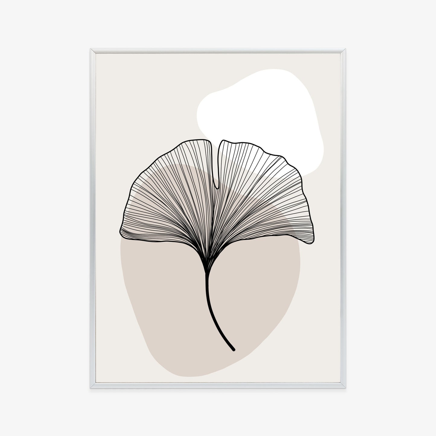 Poster Minimalistisches Ginkgoblatt Rahmen Holz Mit Passepartout Farbe Natürlich