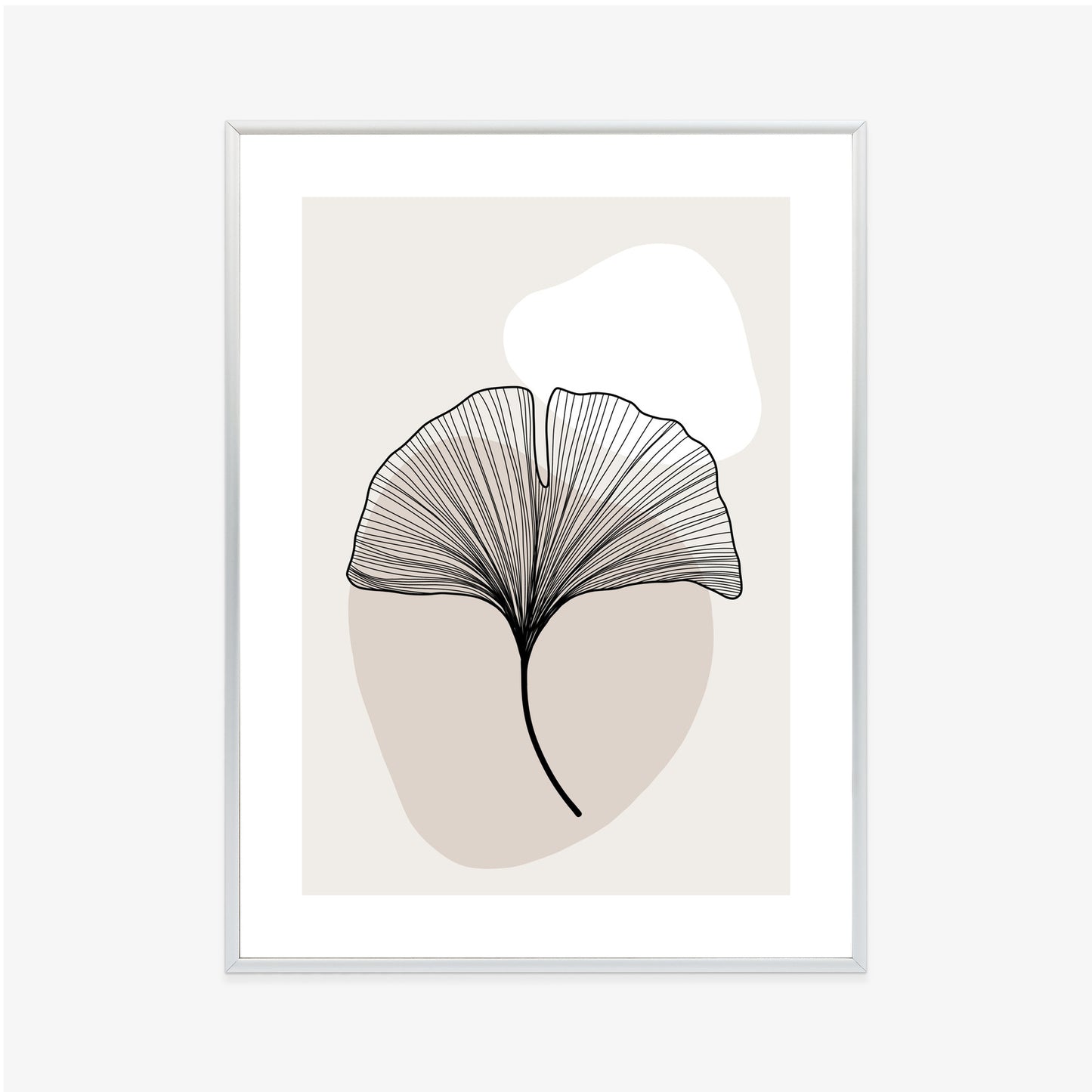 Poster Minimalistisches Ginkgoblatt Rahmen Holz Mit Passepartout Farbe Natürlich