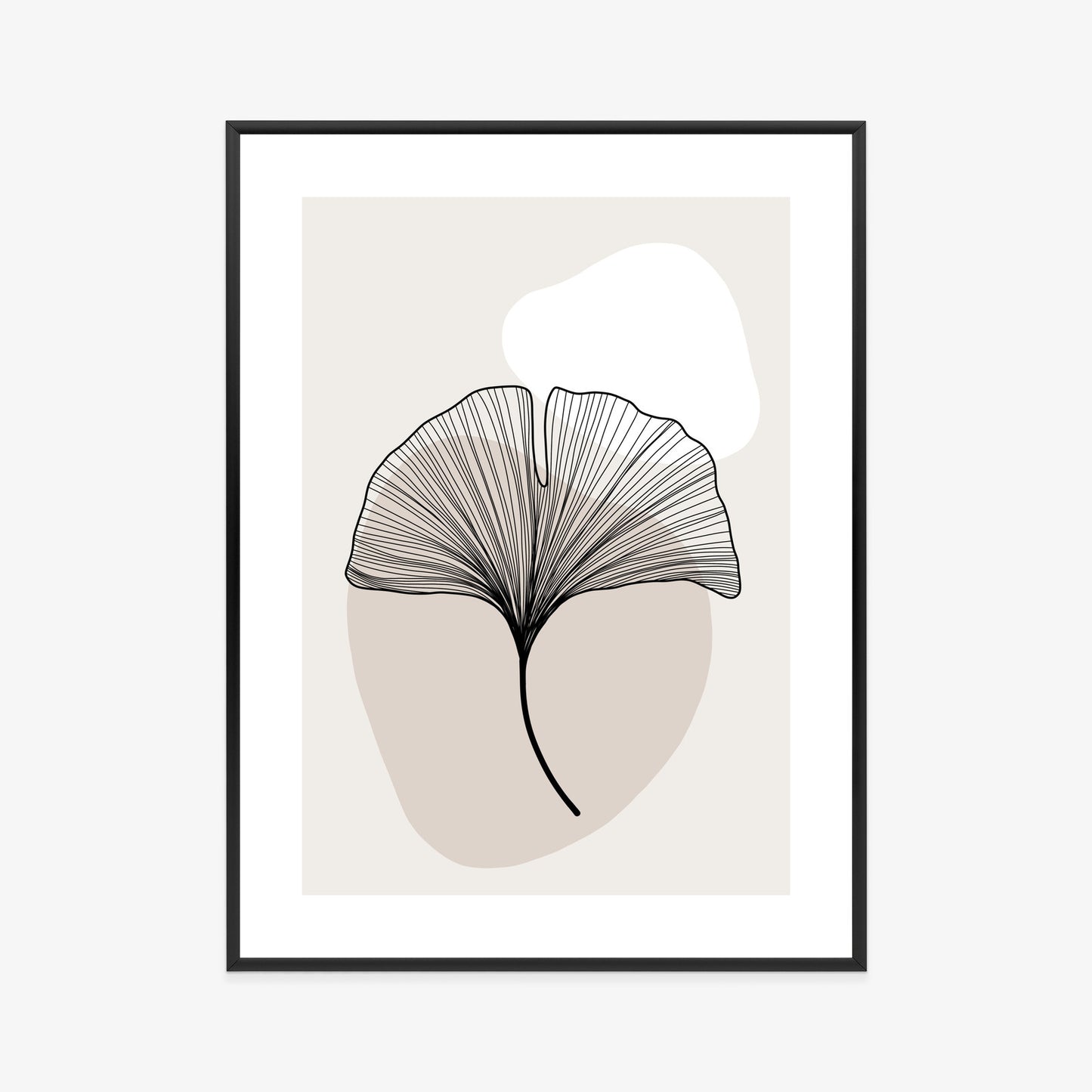 Poster Minimalistisches Ginkgoblatt Rahmen Holz Mit Passepartout Farbe Natürlich