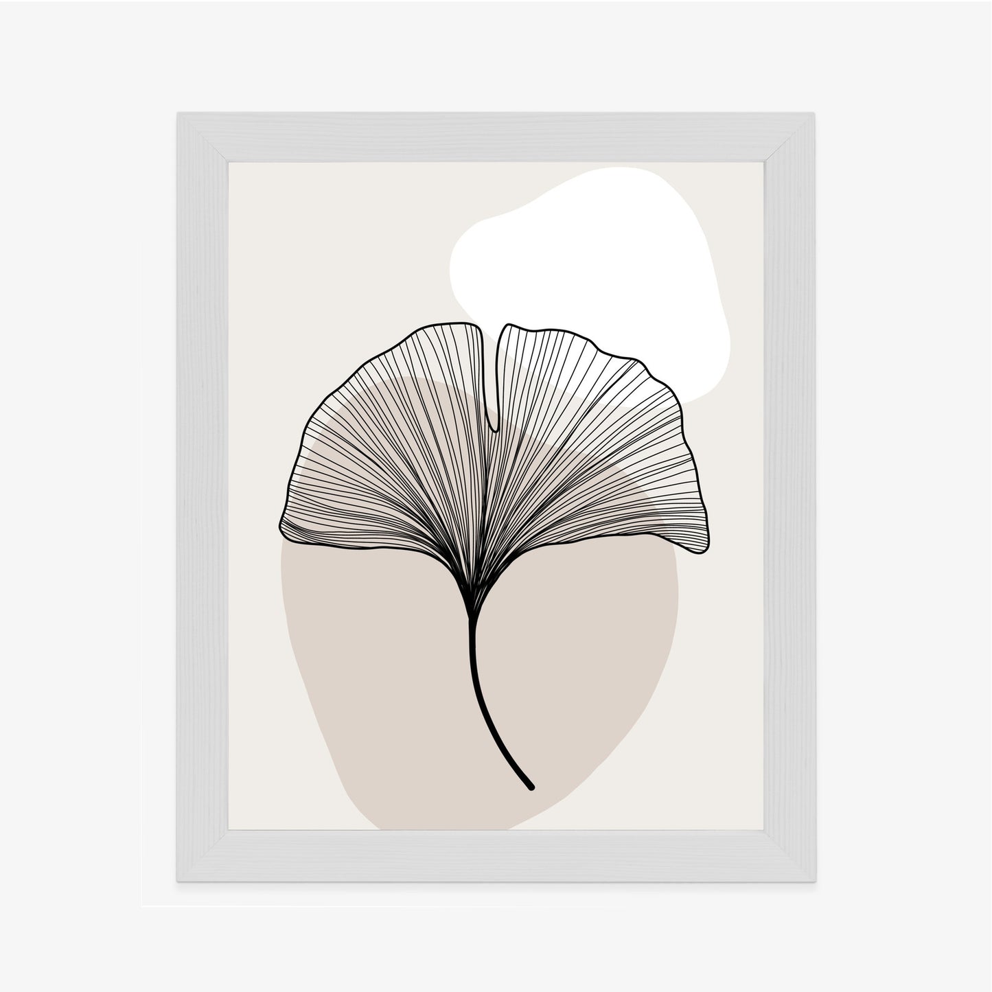 Poster Minimalistisches Ginkgoblatt Rahmen Holz Mit Passepartout Farbe Natürlich