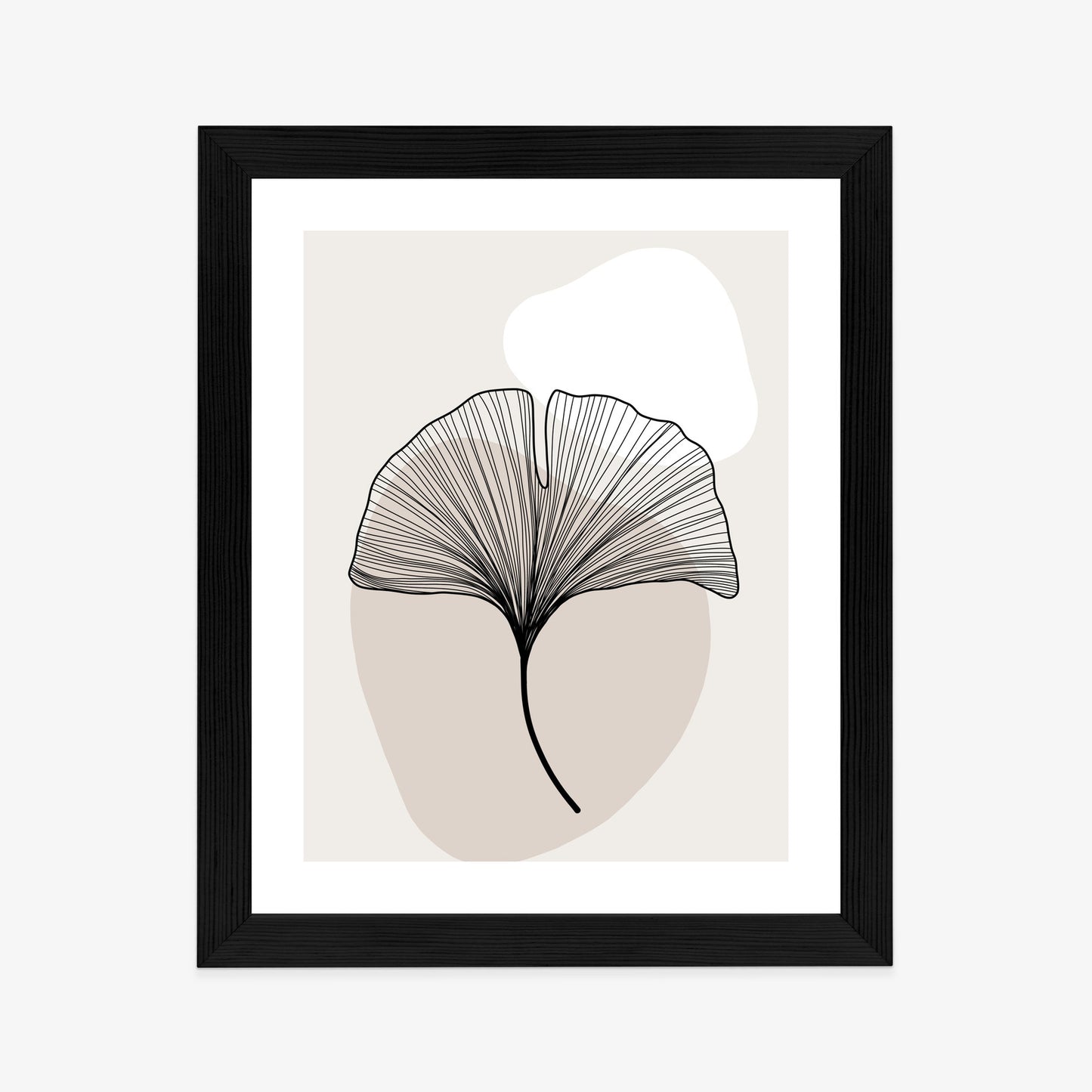 Poster Minimalistisches Ginkgoblatt Rahmen Holz Mit Passepartout Farbe Natürlich