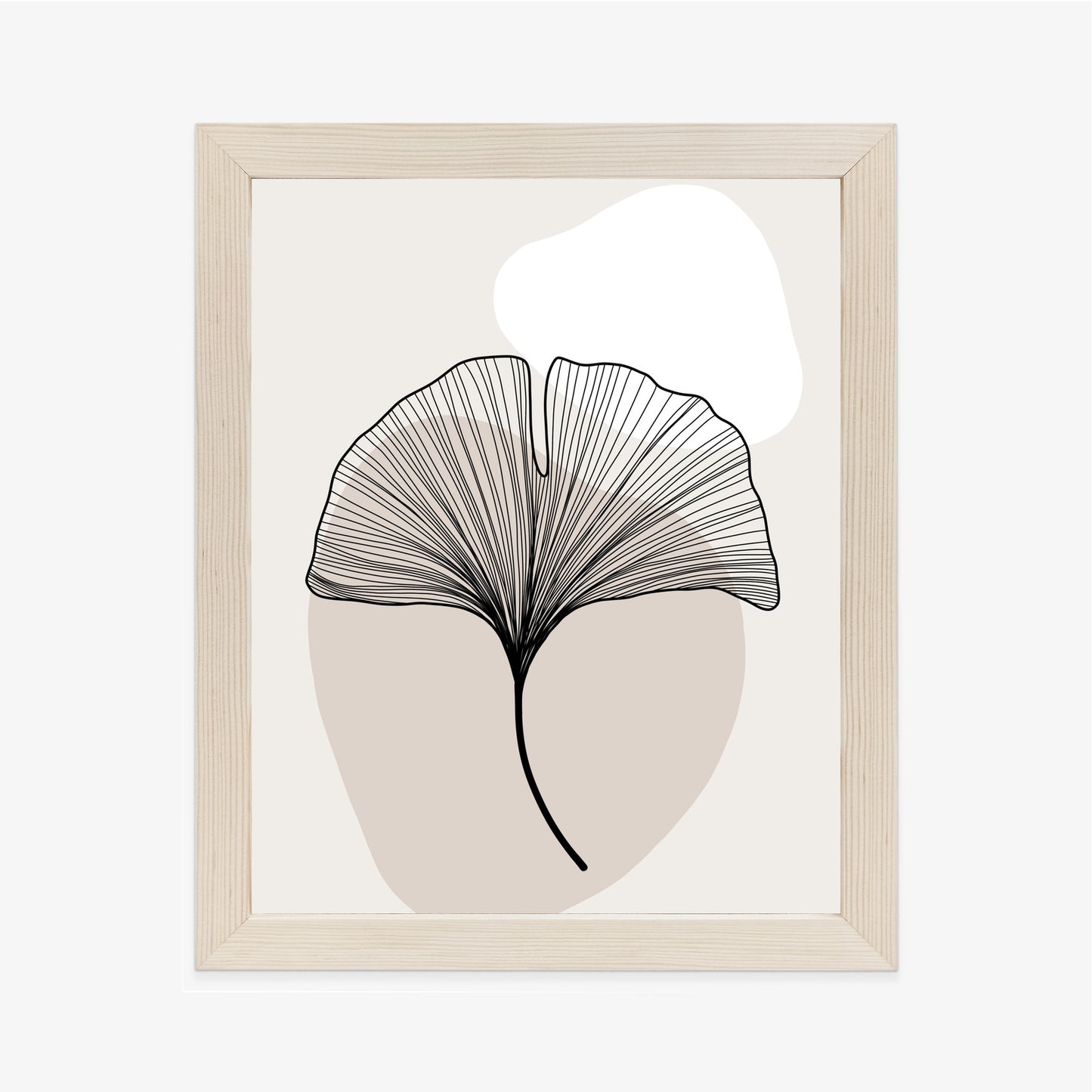 Poster Minimalistisches Ginkgoblatt Rahmen Holz Mit Passepartout Farbe Natürlich