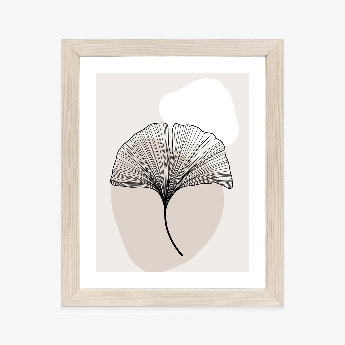 Poster Minimalistisches Ginkgoblatt Rahmen Holz Mit Passepartout Farbe Natürlich