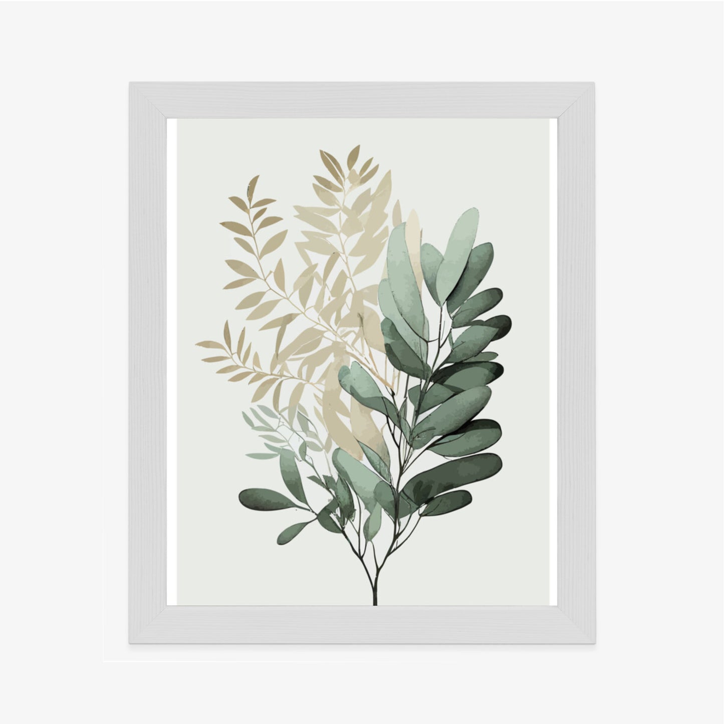 Poster Grüner Und Goldener Aquarellzweig Rahmen Holz Mit Passepartout Farbe Natürlich