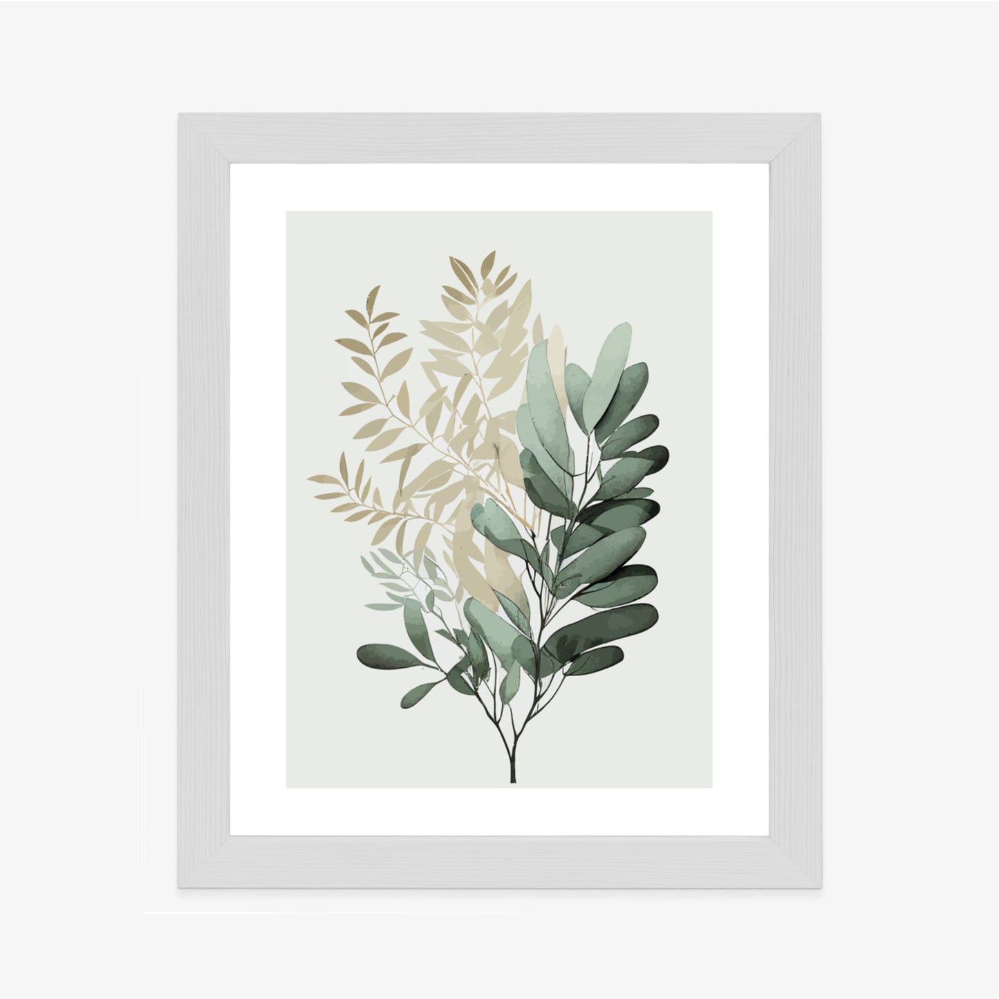 Poster Grüner Und Goldener Aquarellzweig Rahmen Holz Mit Passepartout Farbe Natürlich