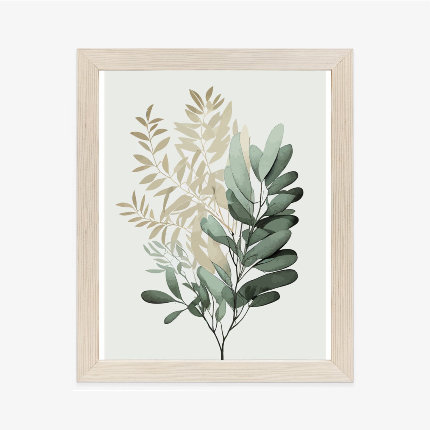 Poster Grüner Und Goldener Aquarellzweig Rahmen Holz Mit Passepartout Farbe Natürlich
