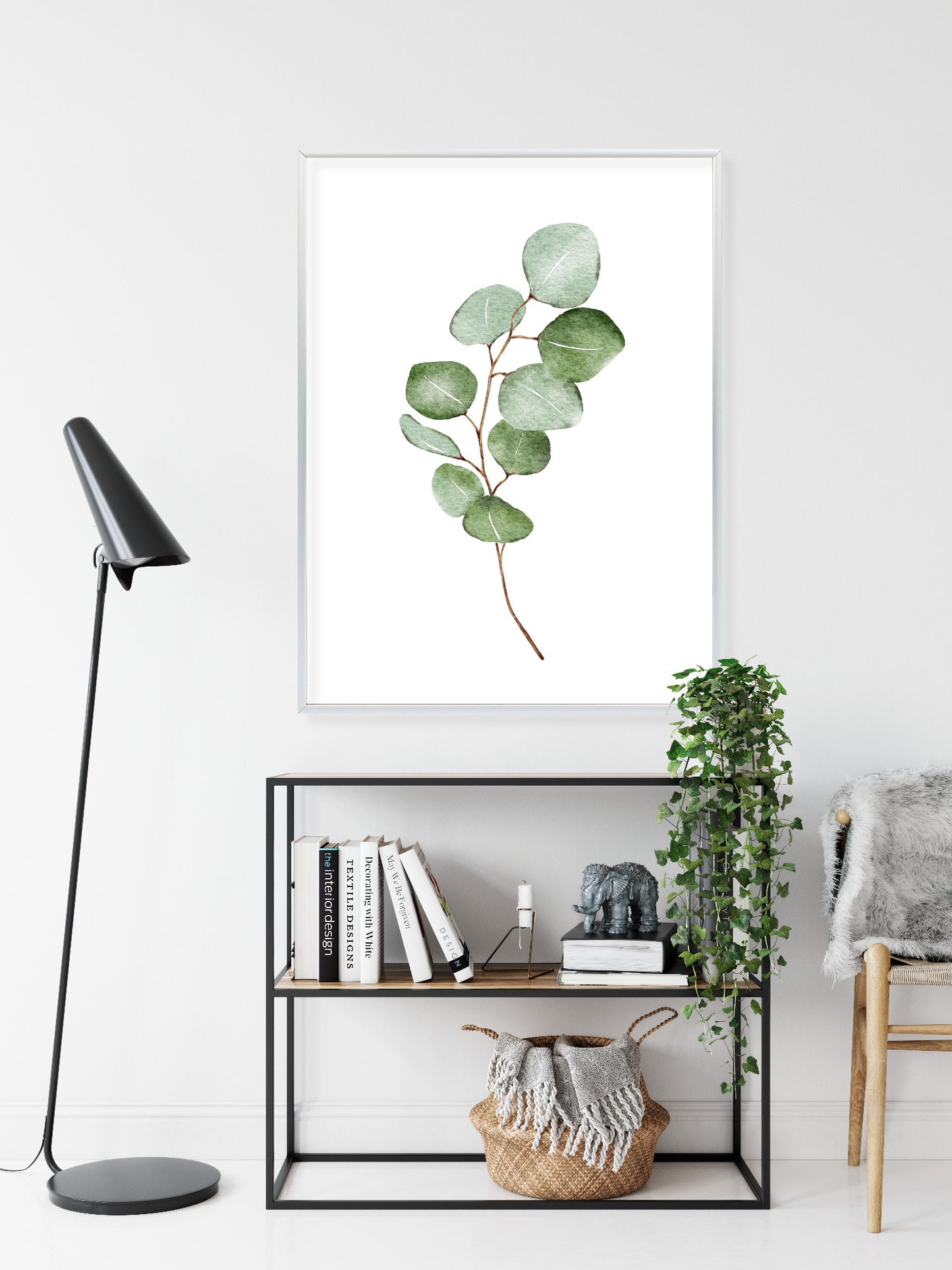 Poster Grüner Aquarell-Eukalyptuszweig Isoliert Auf Weißem Hintergrund