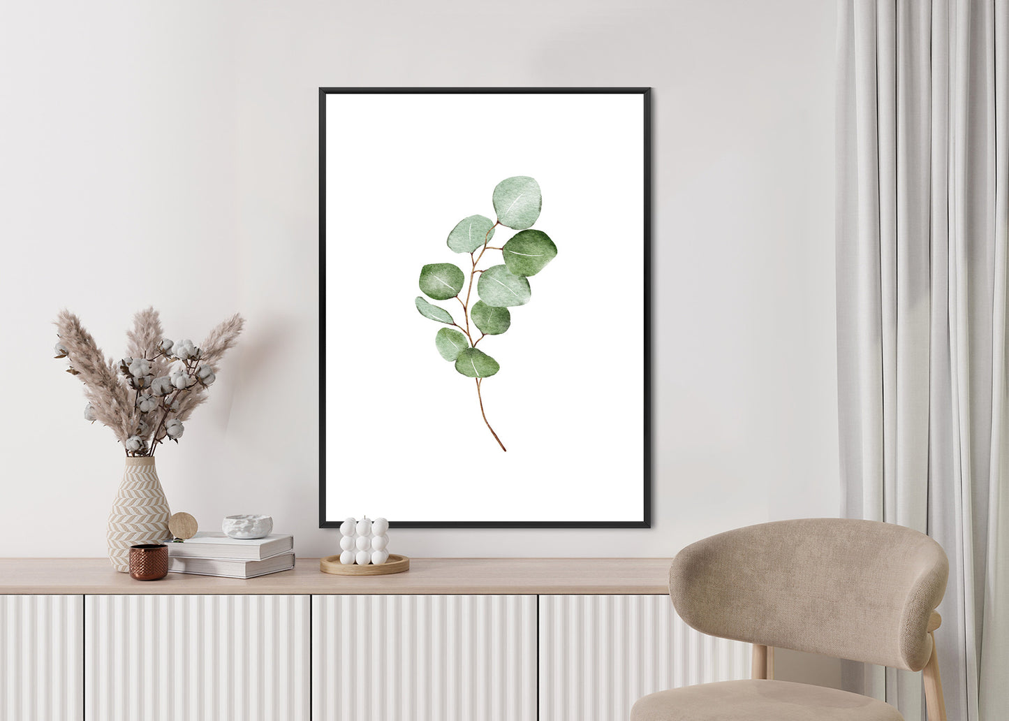 Poster Grüner Aquarell-Eukalyptuszweig Isoliert Auf Weißem Hintergrund