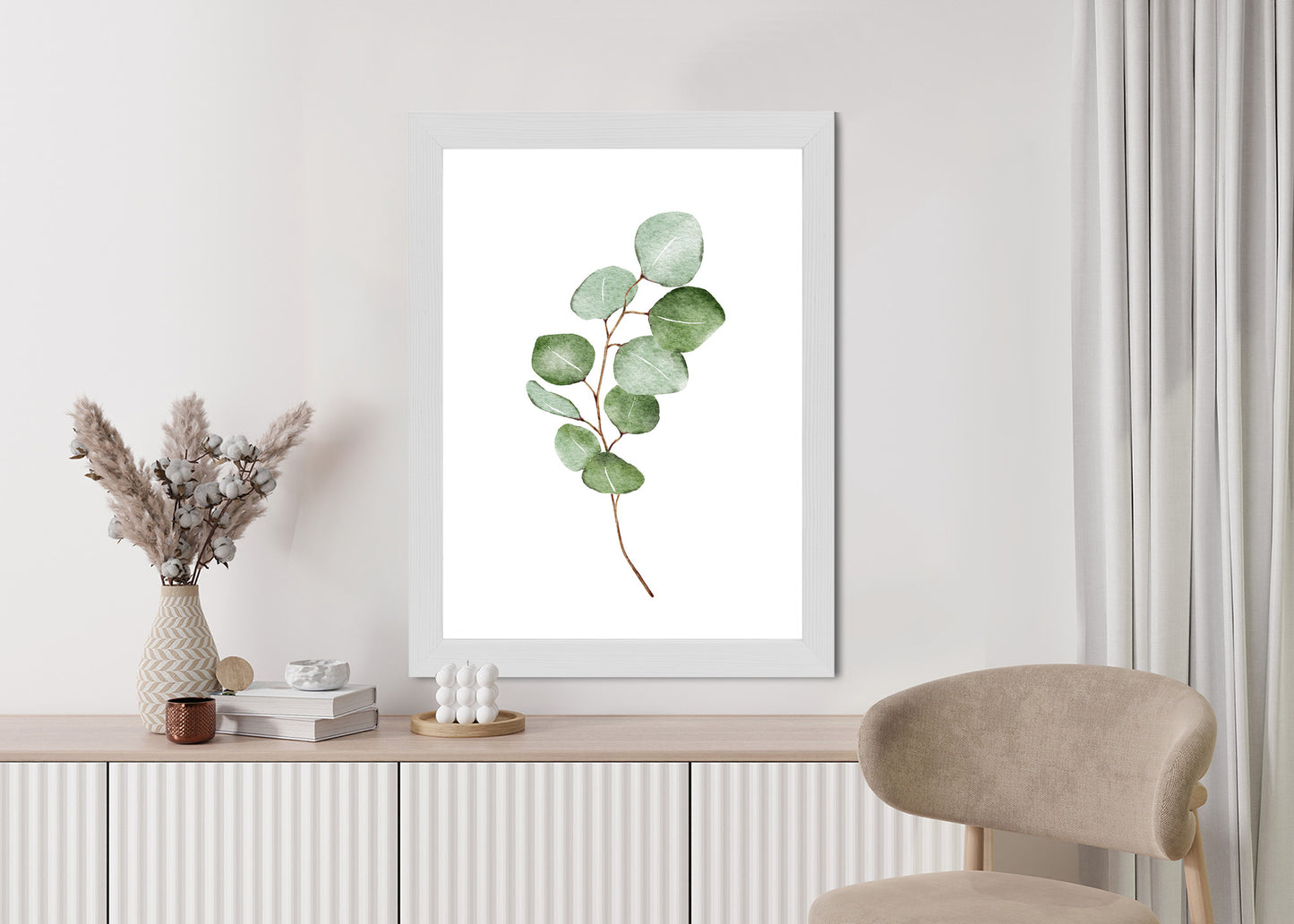 Poster Grüner Aquarell-Eukalyptuszweig Isoliert Auf Weißem Hintergrund