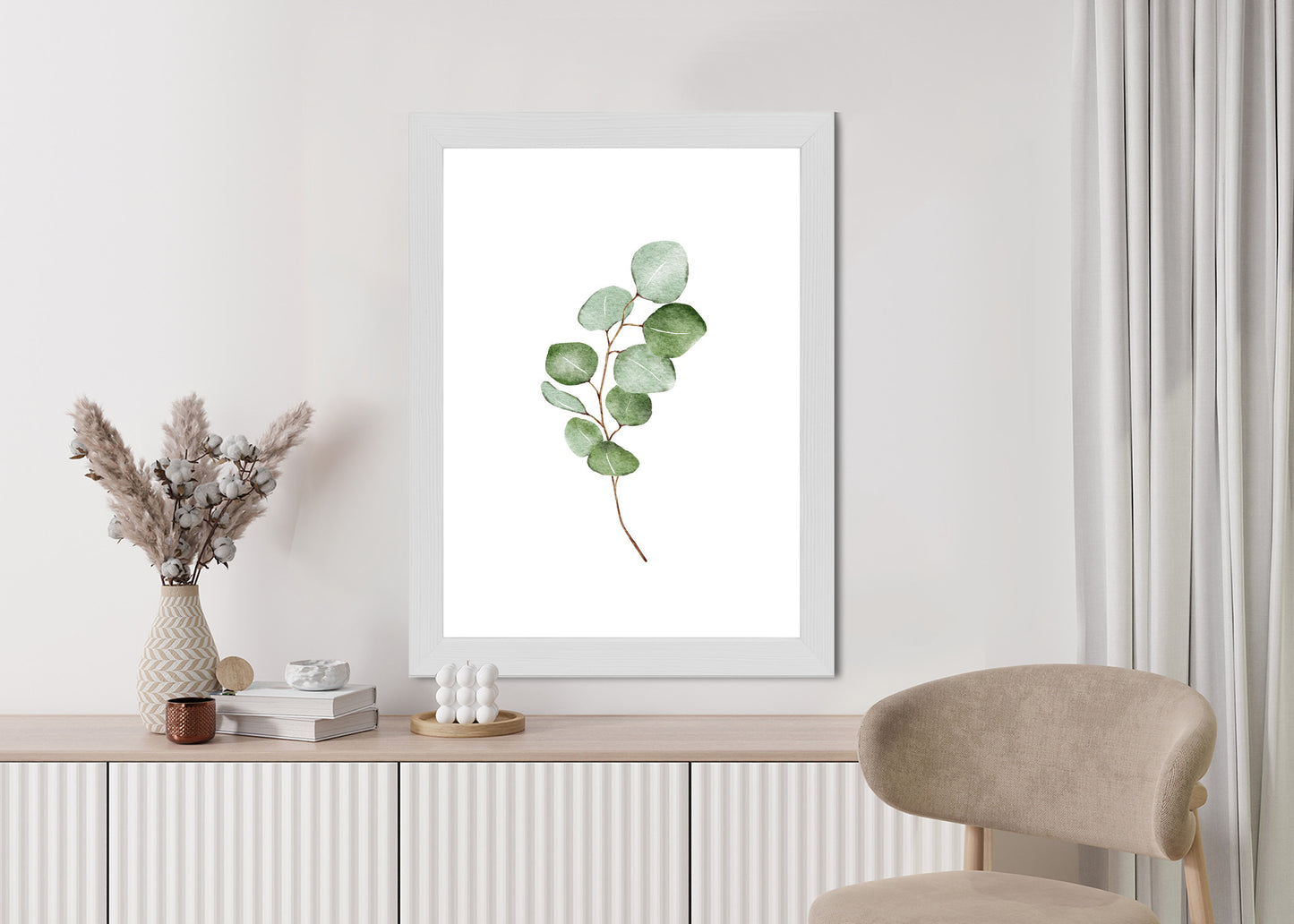 Poster Grüner Aquarell-Eukalyptuszweig Isoliert Auf Weißem Hintergrund