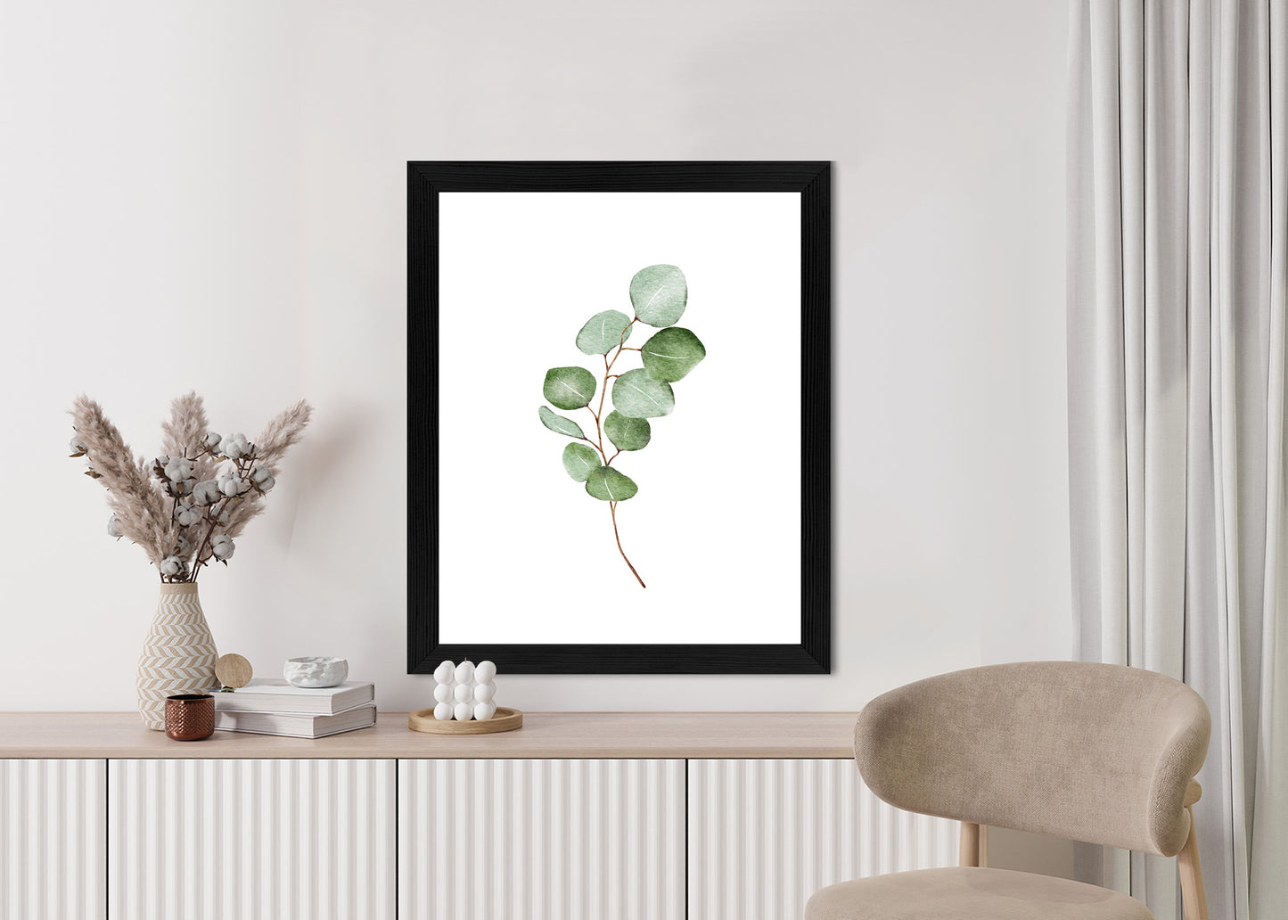 Poster Grüner Aquarell-Eukalyptuszweig Isoliert Auf Weißem Hintergrund