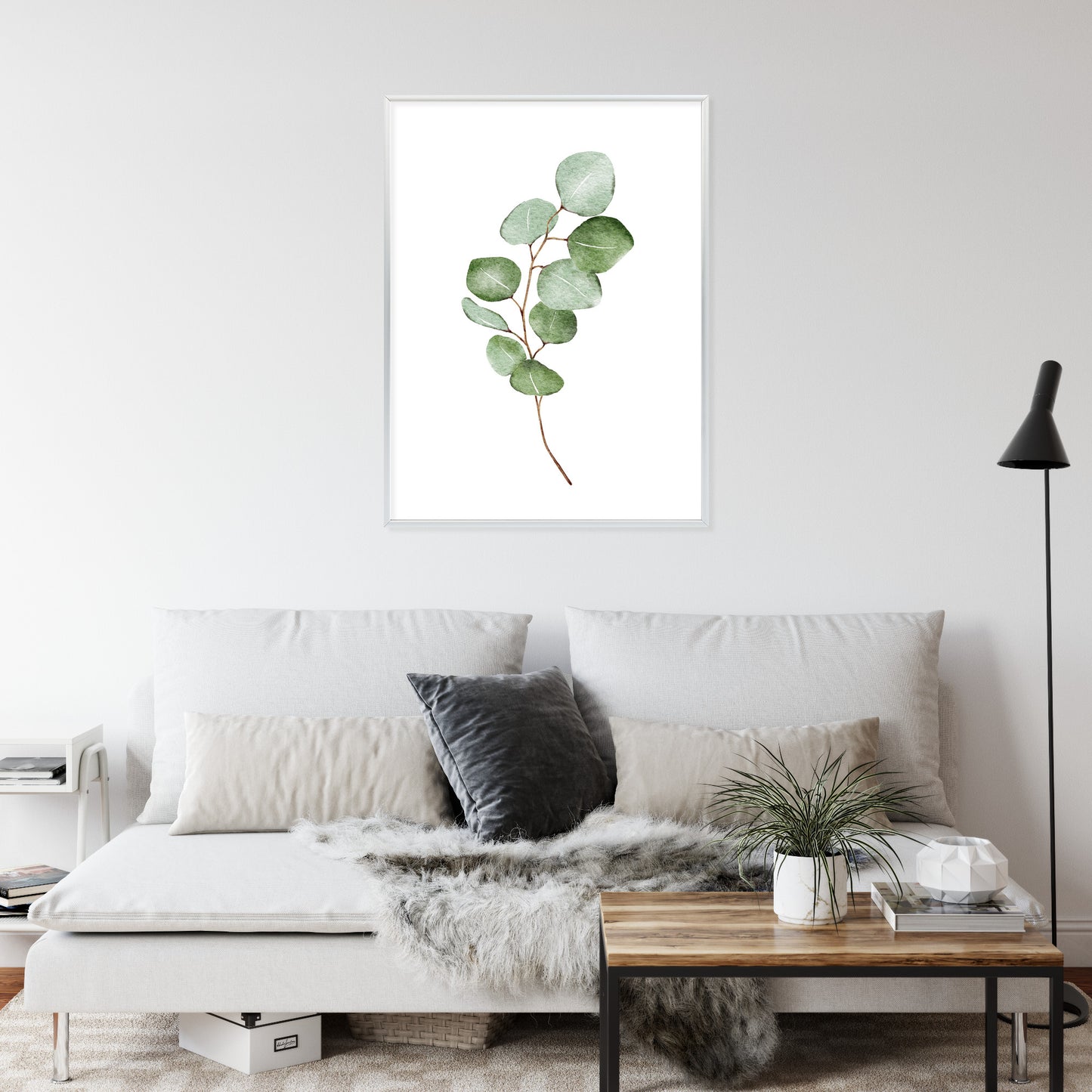 Poster Grüner Aquarell-Eukalyptuszweig Isoliert Auf Weißem Hintergrund