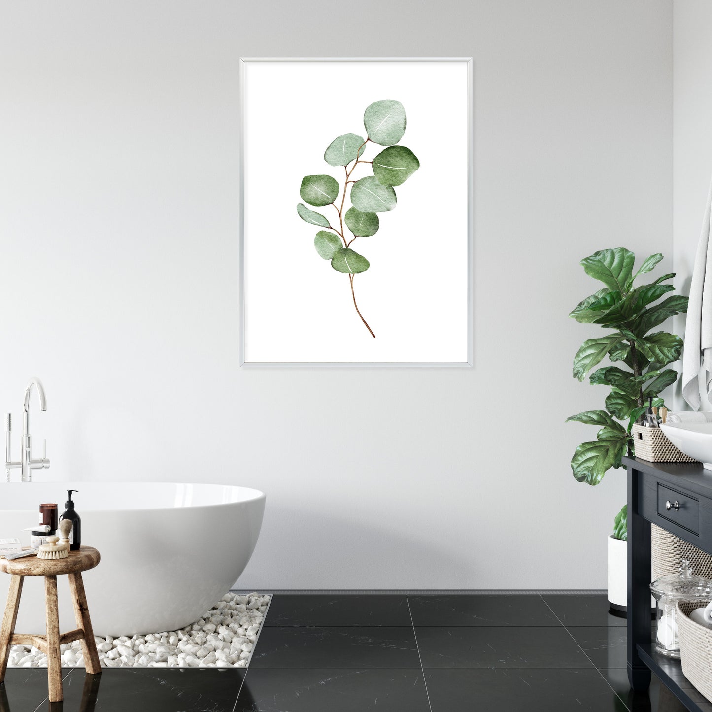 Poster Grüner Aquarell-Eukalyptuszweig Isoliert Auf Weißem Hintergrund