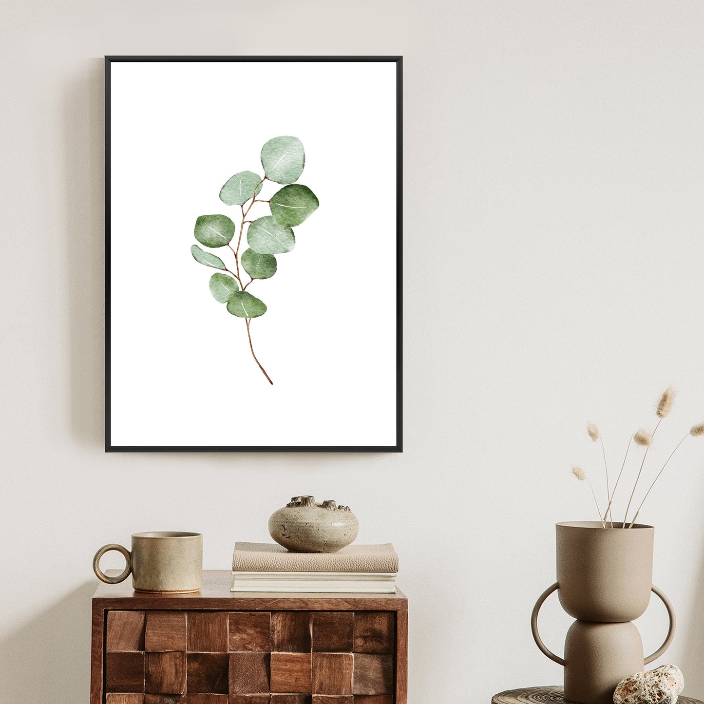 Poster Grüner Aquarell-Eukalyptuszweig Isoliert Auf Weißem Hintergrund