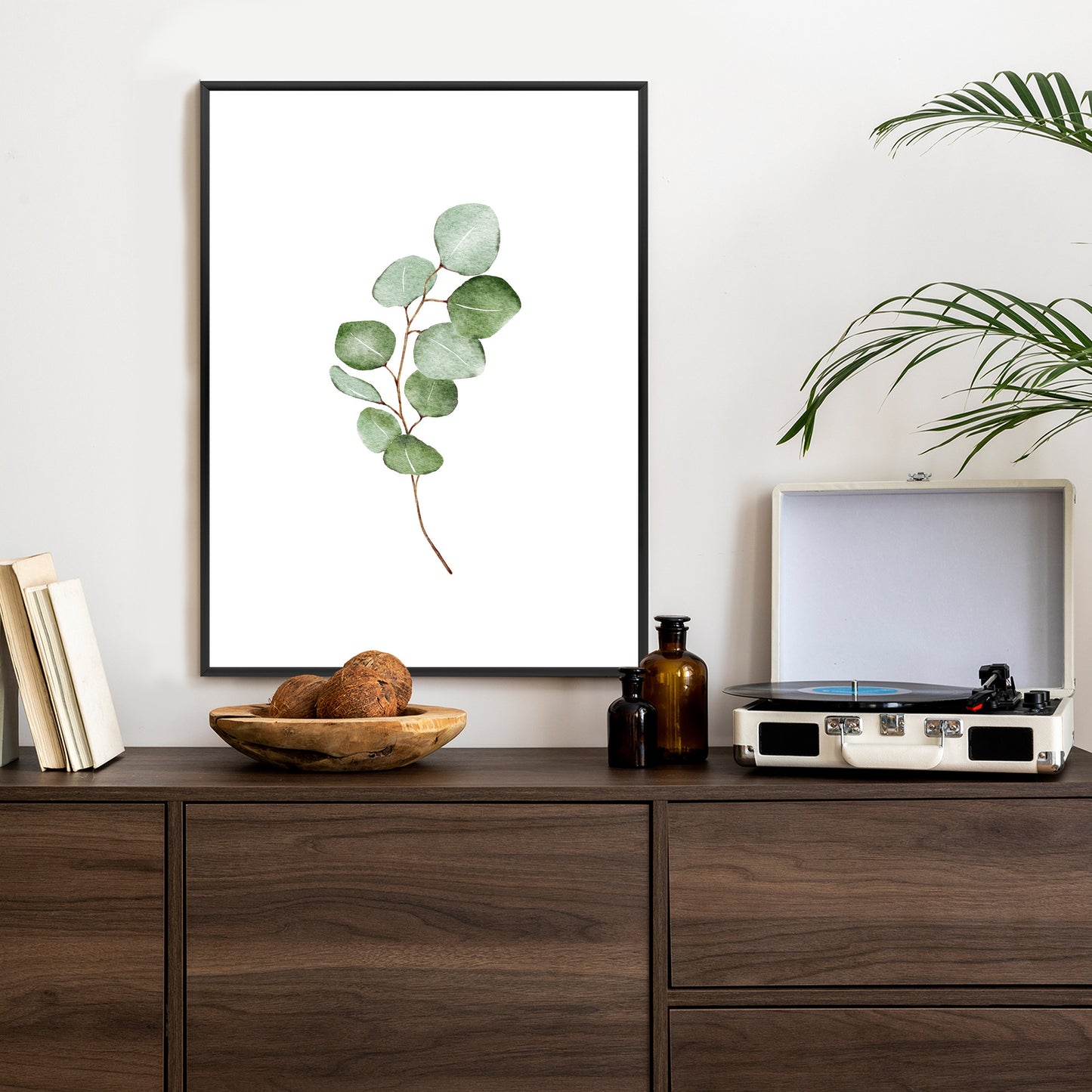 Poster Grüner Aquarell-Eukalyptuszweig Isoliert Auf Weißem Hintergrund